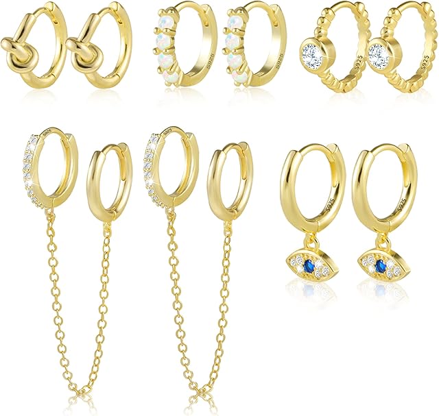 ALEXCRAFT Hoop Earrings Set for Women 14k Gold Plated Small Hoops Pack Cubic Zirconia Hoop Earrings Large Hoop Earrings for Teen Girls