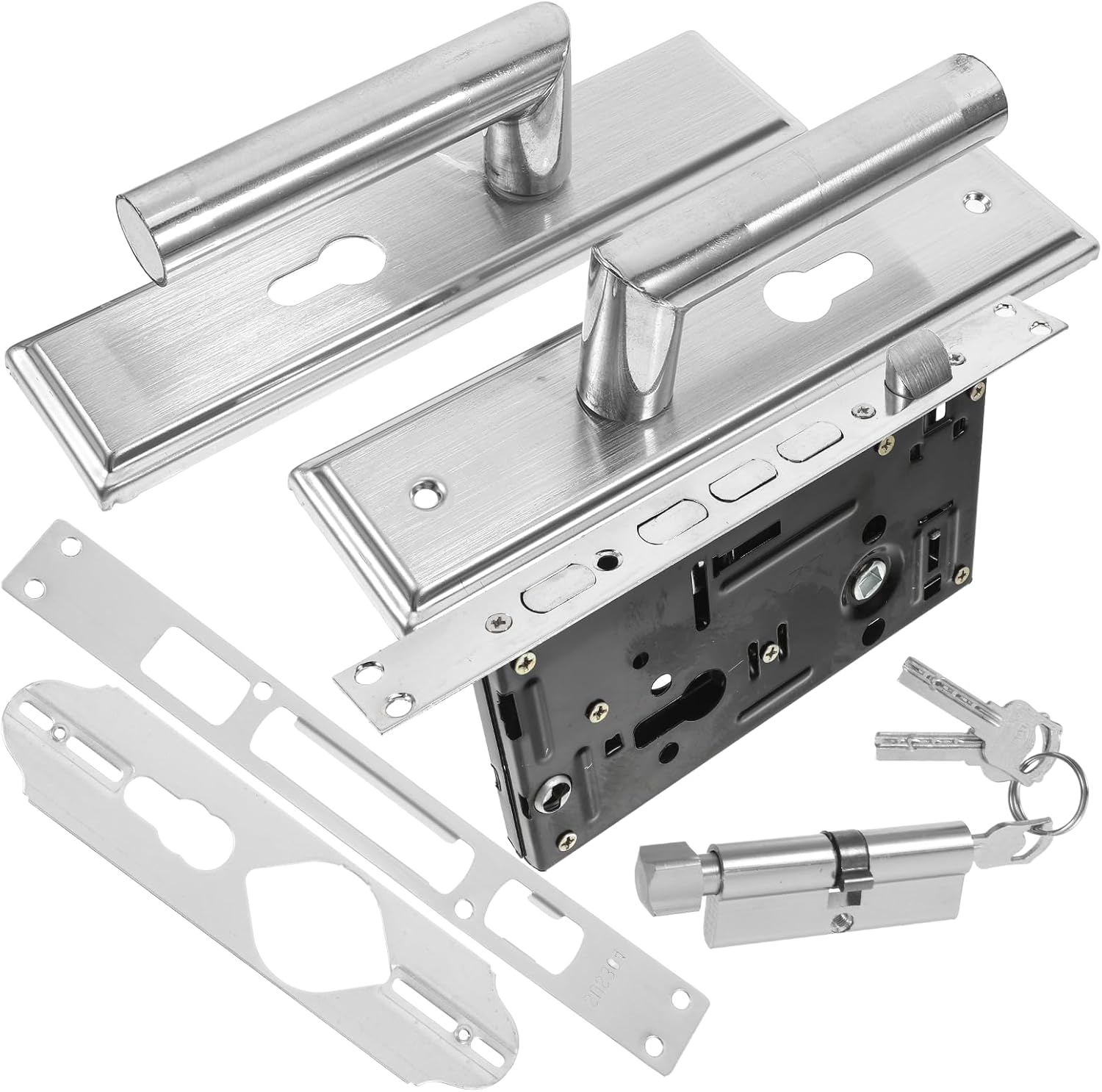 Stainless Steel Bright Finish Door Handle with Lock Set Silent Interior Door Knob Lock Kit Pull Handle with Genuine Copper for Home Use