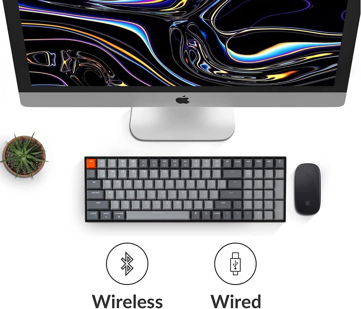 Keychron K4 96% Layout Bluetooth Wireless Mechanical Keyboard, 100 Keys/USB C/White LED Backlit/Gateron G Pro Brown Switch/N-Key Rollover, Gaming Keyboard for Mac Windows, Version 2