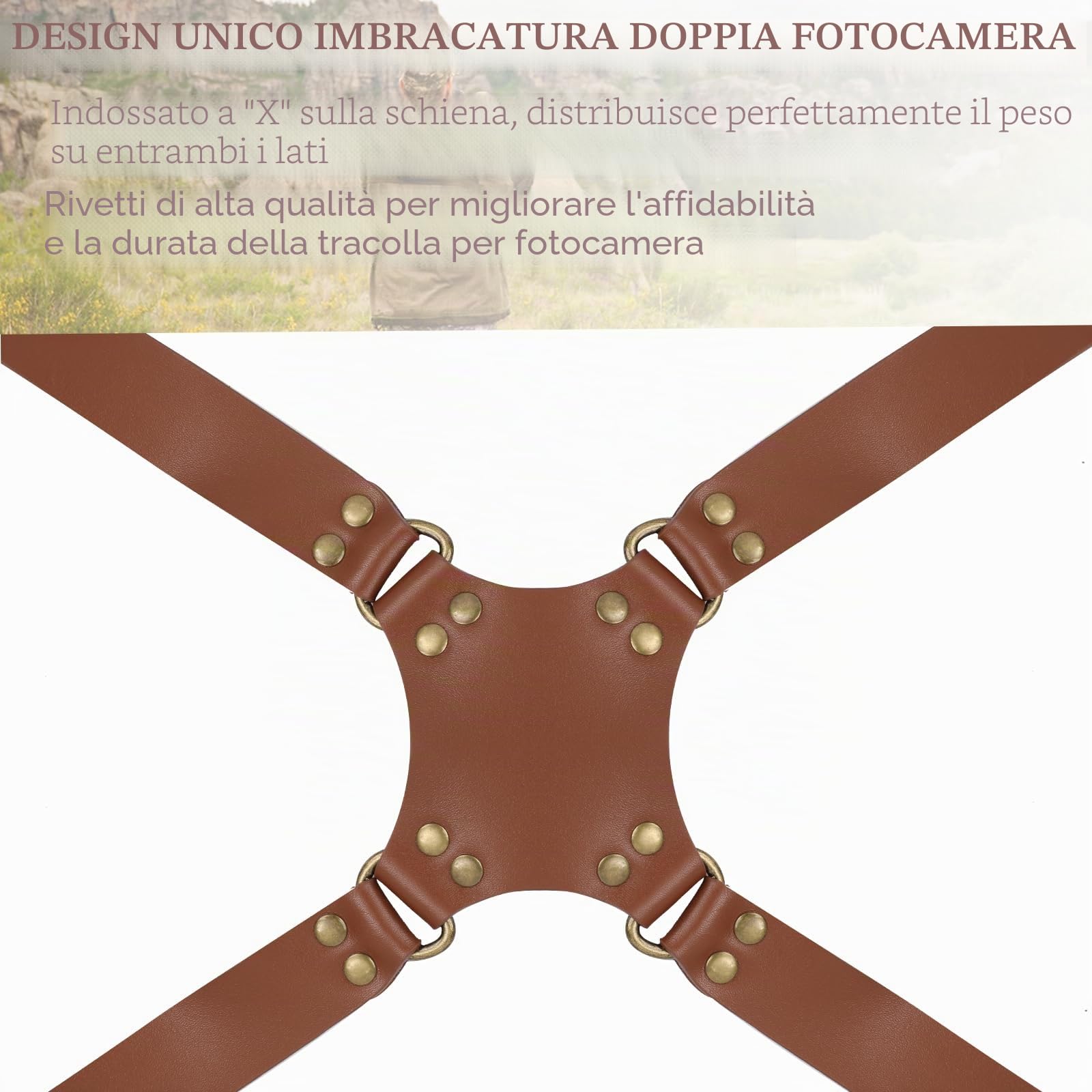 Tracolla per fotocamera 2 fotocamere, in pelle, per fotografi, con chiusura rapida, doppia cinghia per fotocamera, per DSLR e SLR, adatta per escursioni, matrimoni, il miglior regalo, marrone