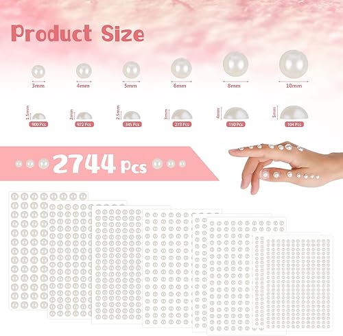 Miniatura 2 de 2744 piezas de perlas para el cabello, calcomanías autoadhesivas de perlas para pegar, perlas para el cabello, perlas para la cara, gemas para la