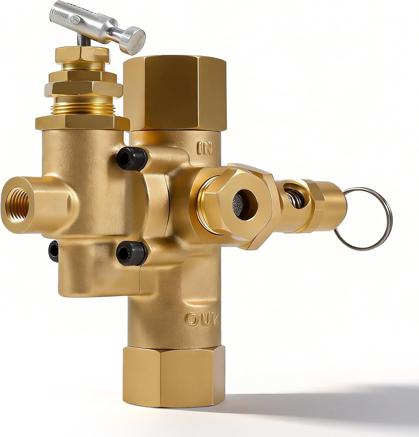 49816283C Pilot Check Calve Unloader Compatible With Ingersoll Rand T30 Gas Powered Air Compressors, 5/8" Inverted Flare Inlet X 1/2" Female NPT Outlet, 1/8" Female NPT Throttle Control Valve Port