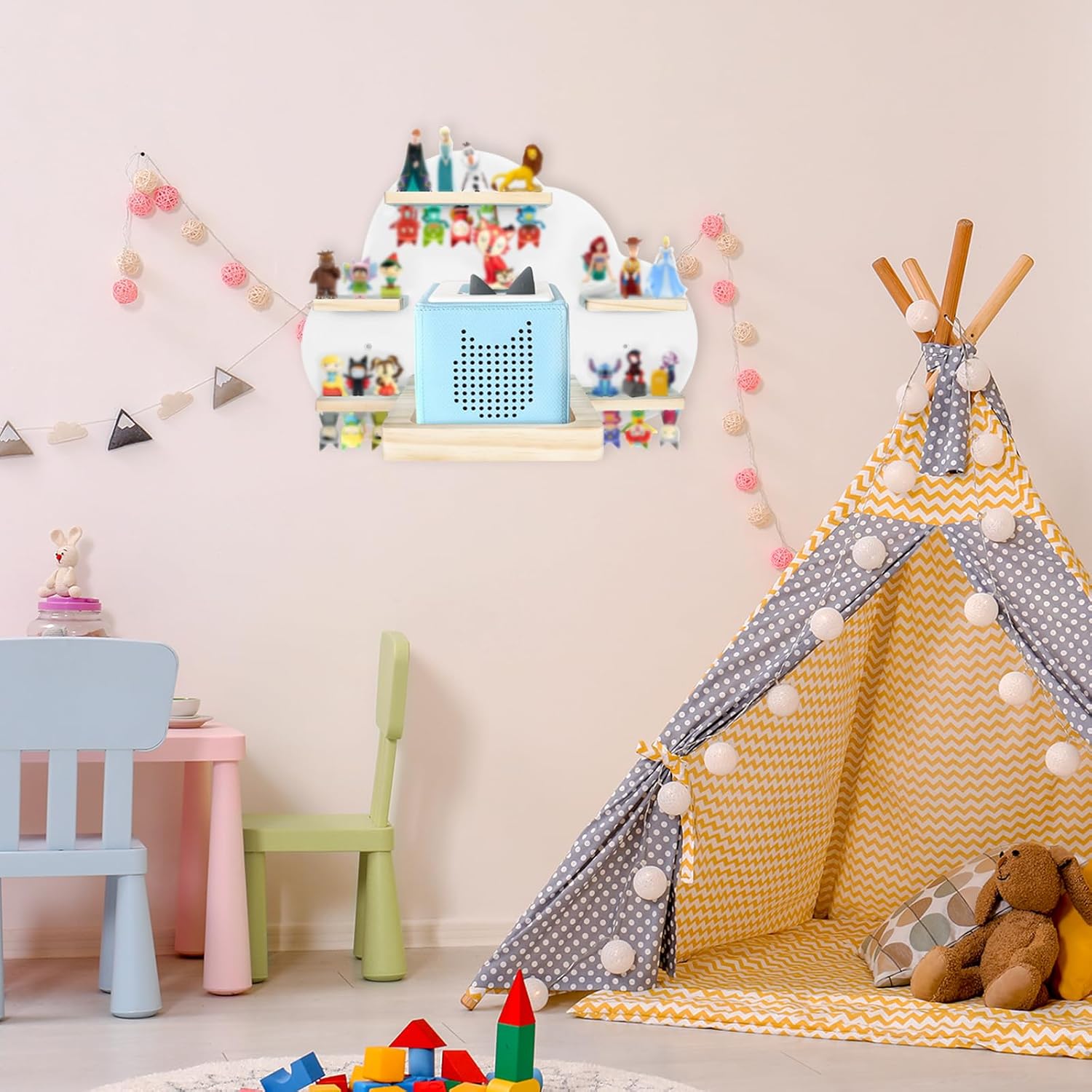 for Tonies Magnetic Floating Shelf, for Toniebox Figures Storage Display Shelf, Cloud-Shaped Wooden Kids Room Decor Easy Install Wall-Mounted Nursery Organizer, White