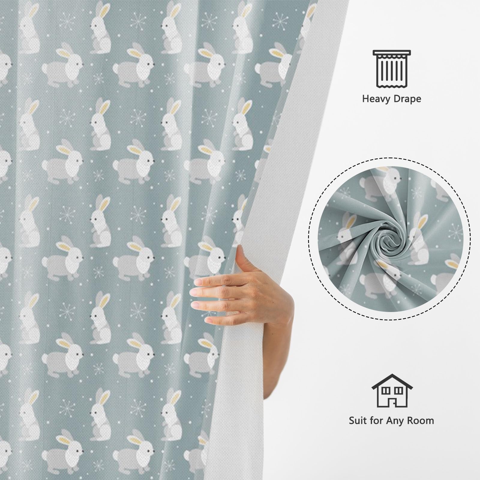 Cortinas para sala de estar Conejo Cortinas con dibujos de animales Cortina para habitación de bebé Vacaciones Año nuevo Feliz Navidad Panel de cortina Bolsillo para varilla 117x229cm 2 piezas