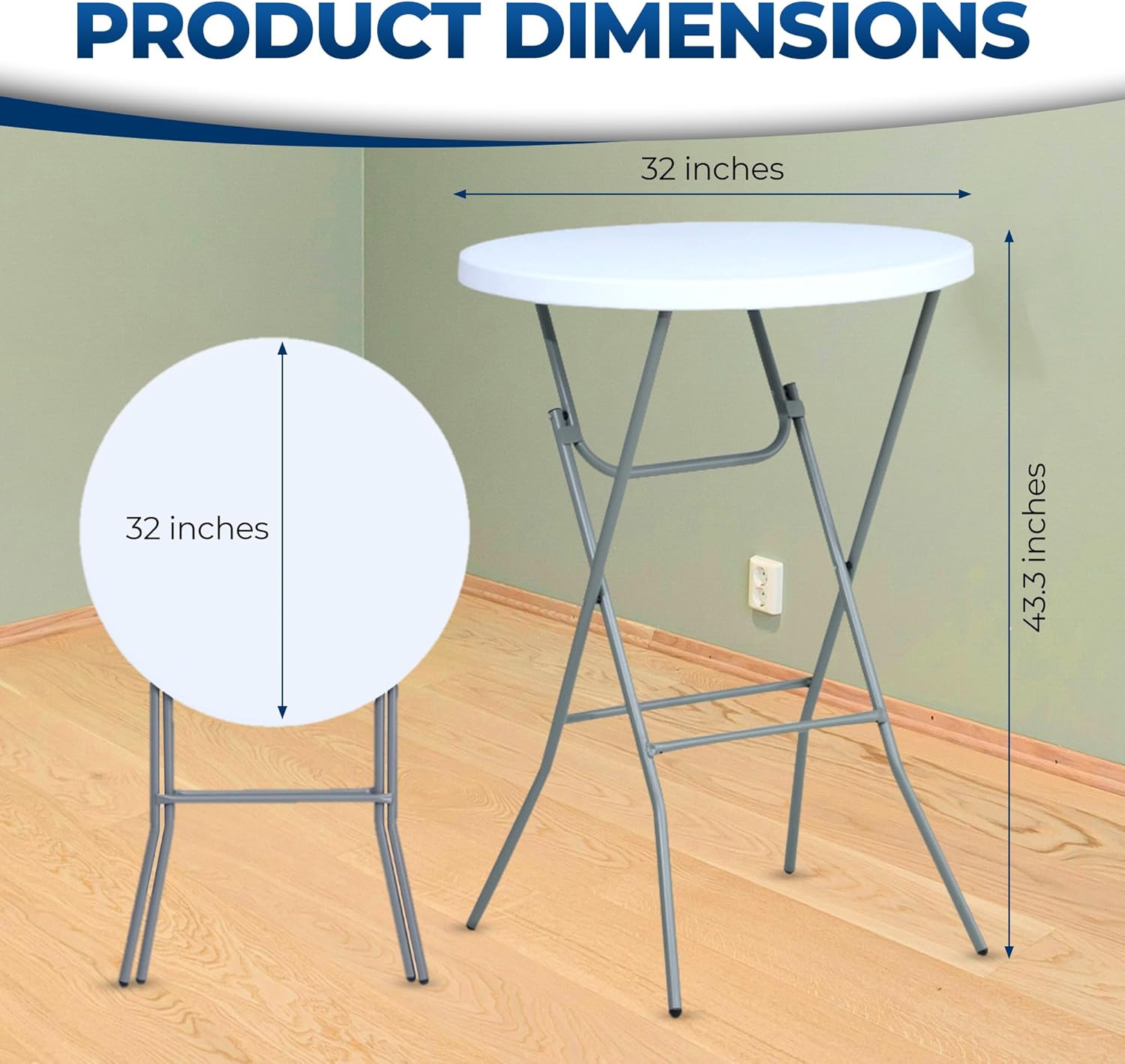 32in Folding Bar Height Tables (2-Pack) – White Round High Top Cocktail Tables for Indoor & Outdoor Use, Parties, BBQs, Weddings – Removable Legs, Heavy-Duty & Portable