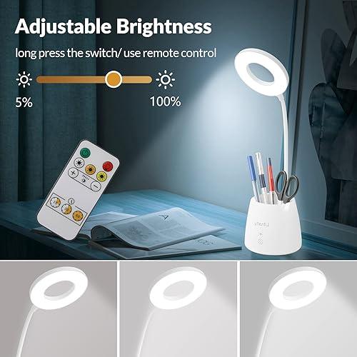Miniatura 2 de Lámpara de escritorio, luz de escritorio LED, lámpara de mesa pequeña regulable para oficina en casa, control remoto, 3 modos, cuello de cisne, luz