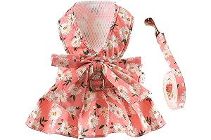 Daisy Floral Dog Dress with Bowknot Harness Set