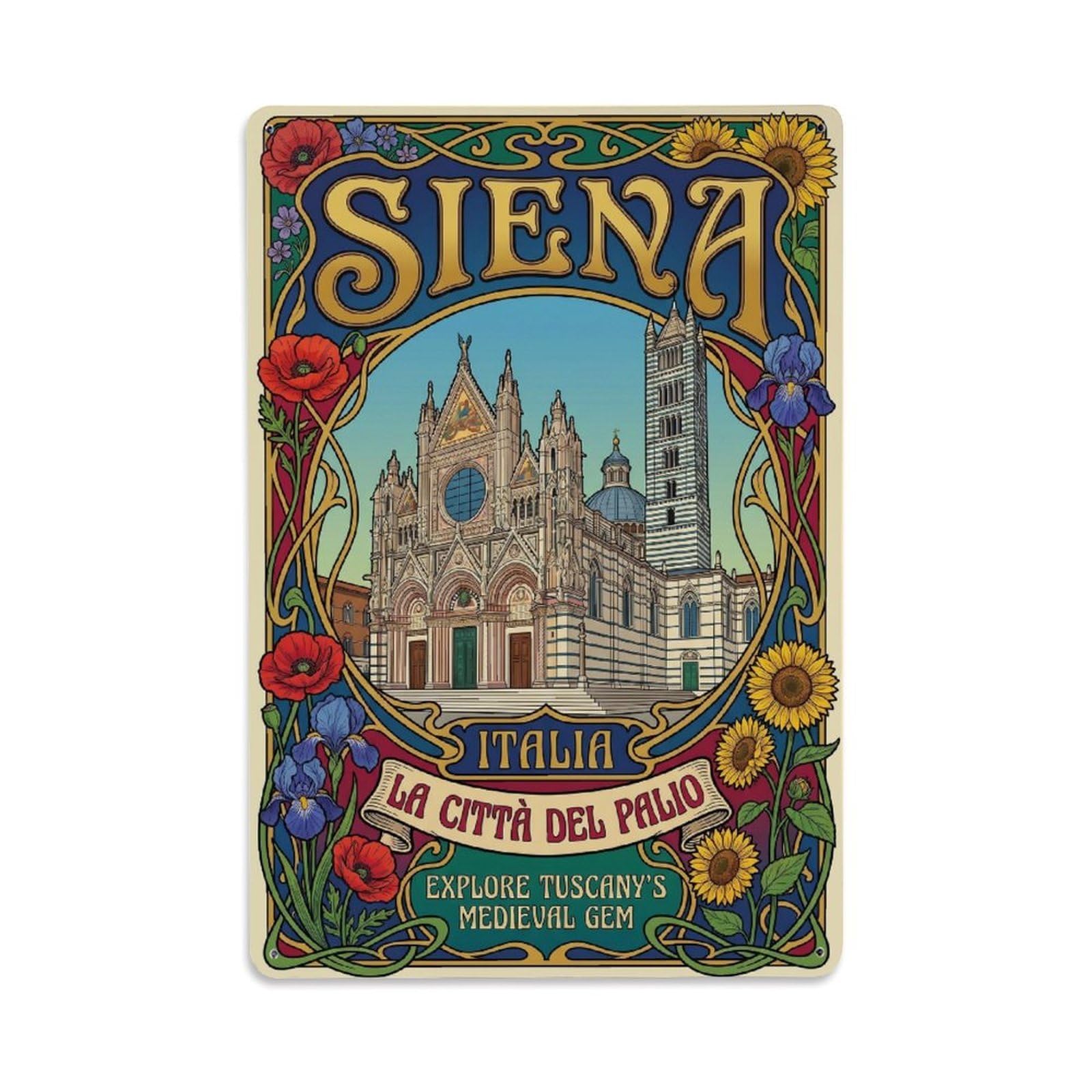 Olhnbad Style Cathedral Siena Italy Nouveau City Travel Metal Tin Sign