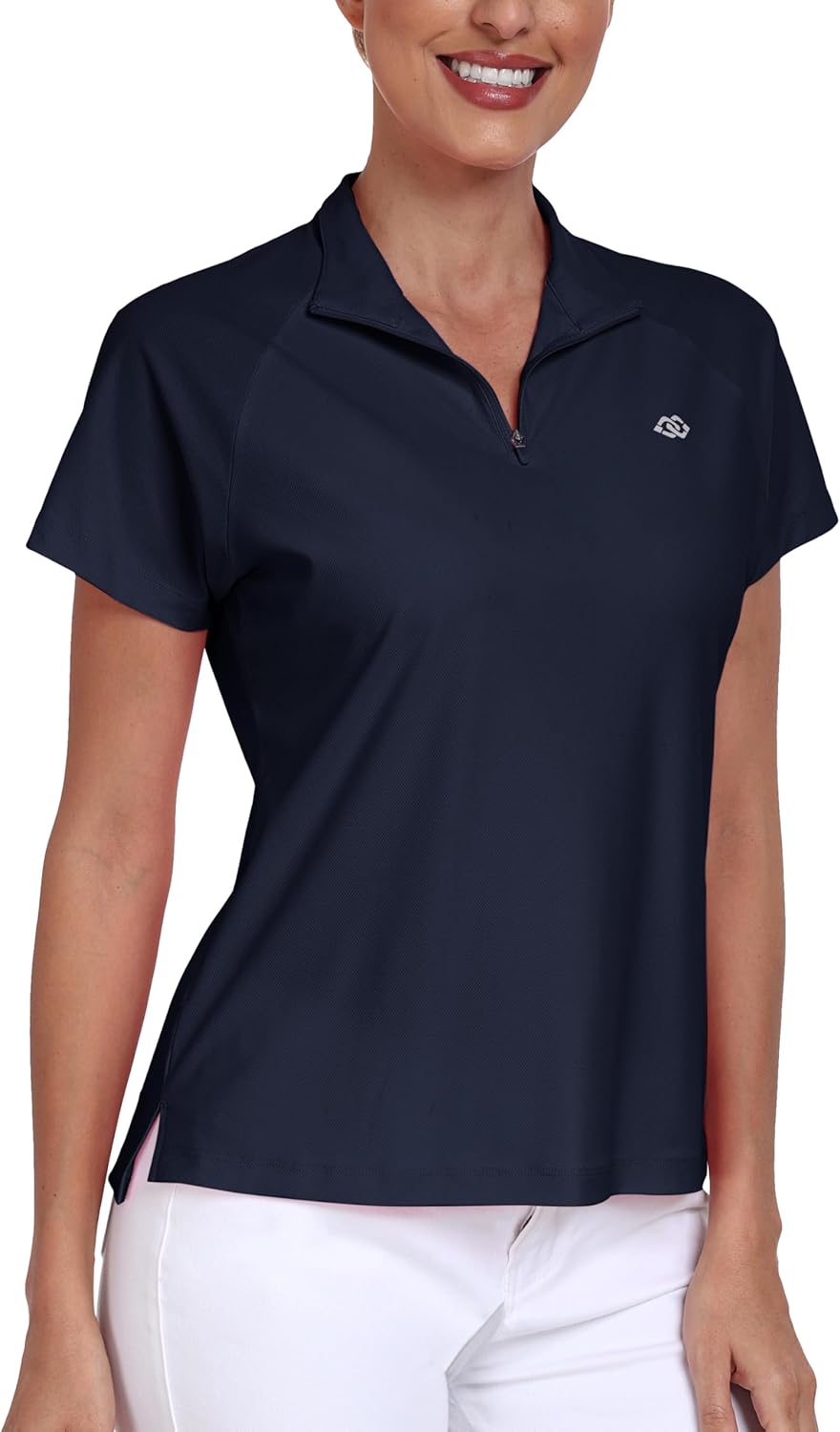 MoFiz Women's Golf Polo Shirt UPF 50+ Sun Protection Quick-Dry Short Sleeve T-Shirt 1/4 Zip Collared Athletic Tennis Tops