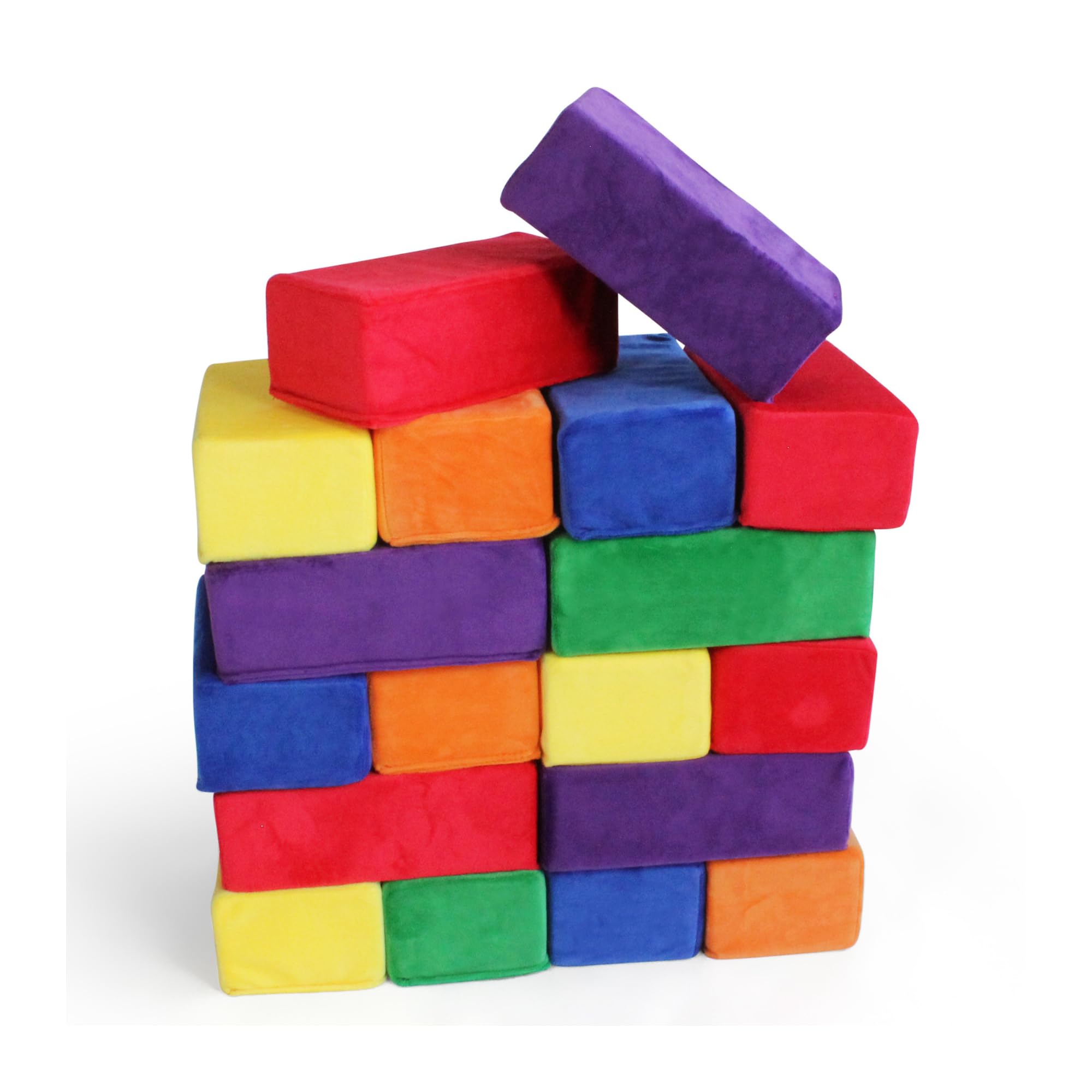 The Original Premium Plush Building Block & Shapes for Kids - Certified Safe Foam Blocks in Luxuriously Soft Fabric Covers (Classic Colors, Blocks)