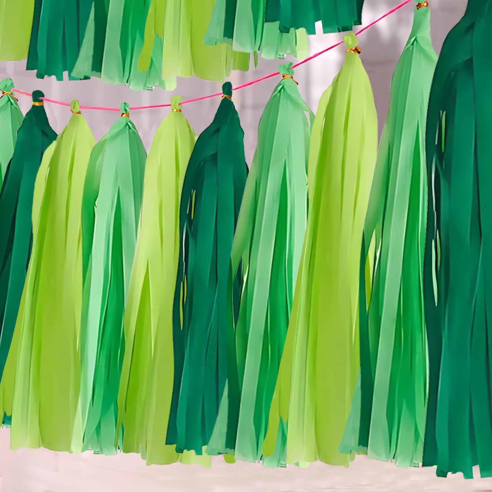 KUNYYI Green Gradient Tissue Paper Tassels 30pcs Streamers Party for Birthdays St. Patrick's Day Celebrations or Any Green-Themed Event Decoration