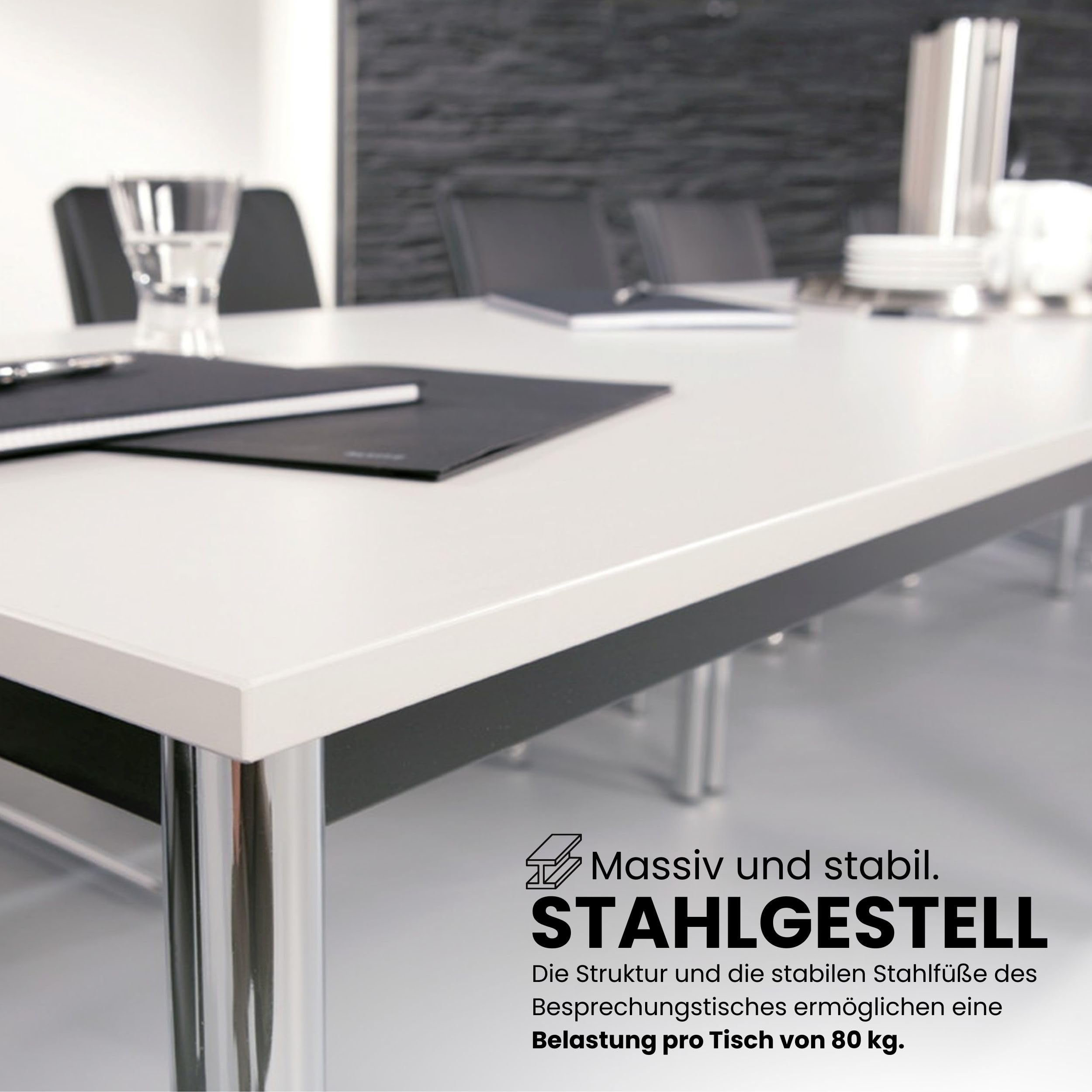 bümö Multifunktionstisch Buche, Tisch 160 x 80 cm, Tischfuß verchromt - einfacher Tisch, Besprechungstisch System D-Serie, Konferenztisch, Meetingtisch, Mehrzwecktisch, Pausentisch