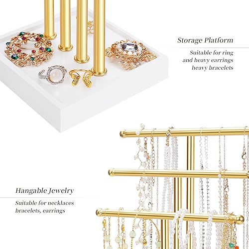 Miniatura 6 de Soporte organizador de joyas de 4 niveles con bandeja para anillos, torre de exhibición de joyas, estante de árbol para pulseras, anillos, collares