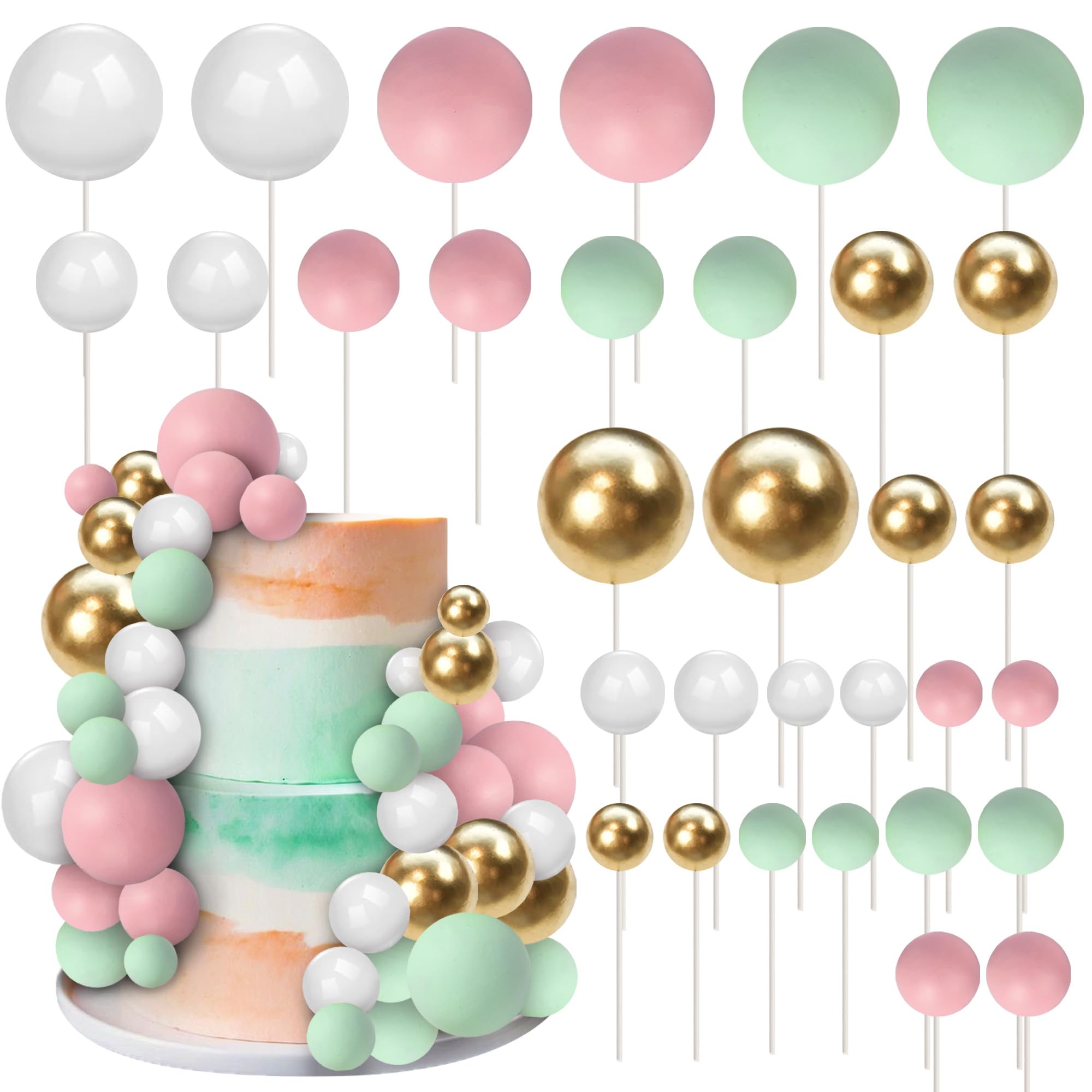 30 Pack Mini Balloon Cake Topper Colorful Pink Green Balls Cake Pick Decorations Mix Size Faux Balls DIY Cake Insert Decorations for Baby Shower Wedding Bridal Shower Birthday Party Cake Decorations โ image 1
