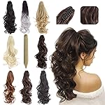 FELENDY Ponytail Extension Claw 18 20 Curly Wavy Straight Clip in Hairpiece One Piece A Jaw Long Pony Tails for Women (Black To Silver Grey,Curly)
