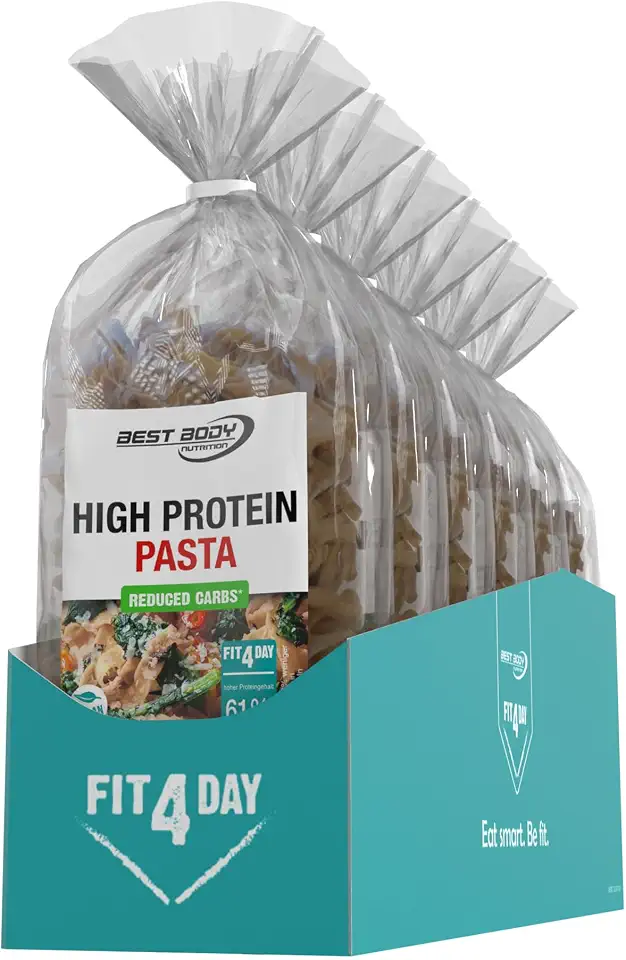 Best Body Nutrition Protein Pasta 6 x 200g – Fit4Day High Protein Tagliatelle – 61% Eiweiß, Low Carb, Vegan & Laktosefrei, ohne Soja – Hochwertiges Erbsenprotein – für kohlenhydratarme Ernährung