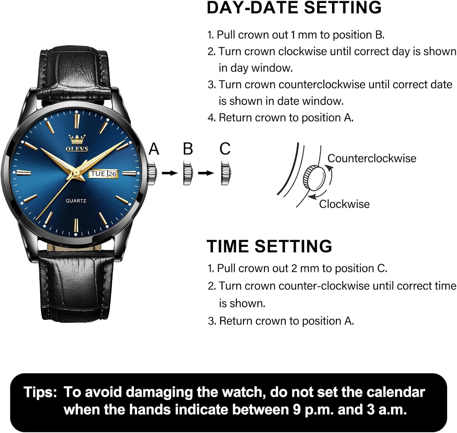QBAIZI Men's Casual Leather Watch, Easy to Read Three-Hand Analog Stainless Steel Watches for Men, Minimalist Day Date Waterproof Luminous Mens Quartz Wristwatch