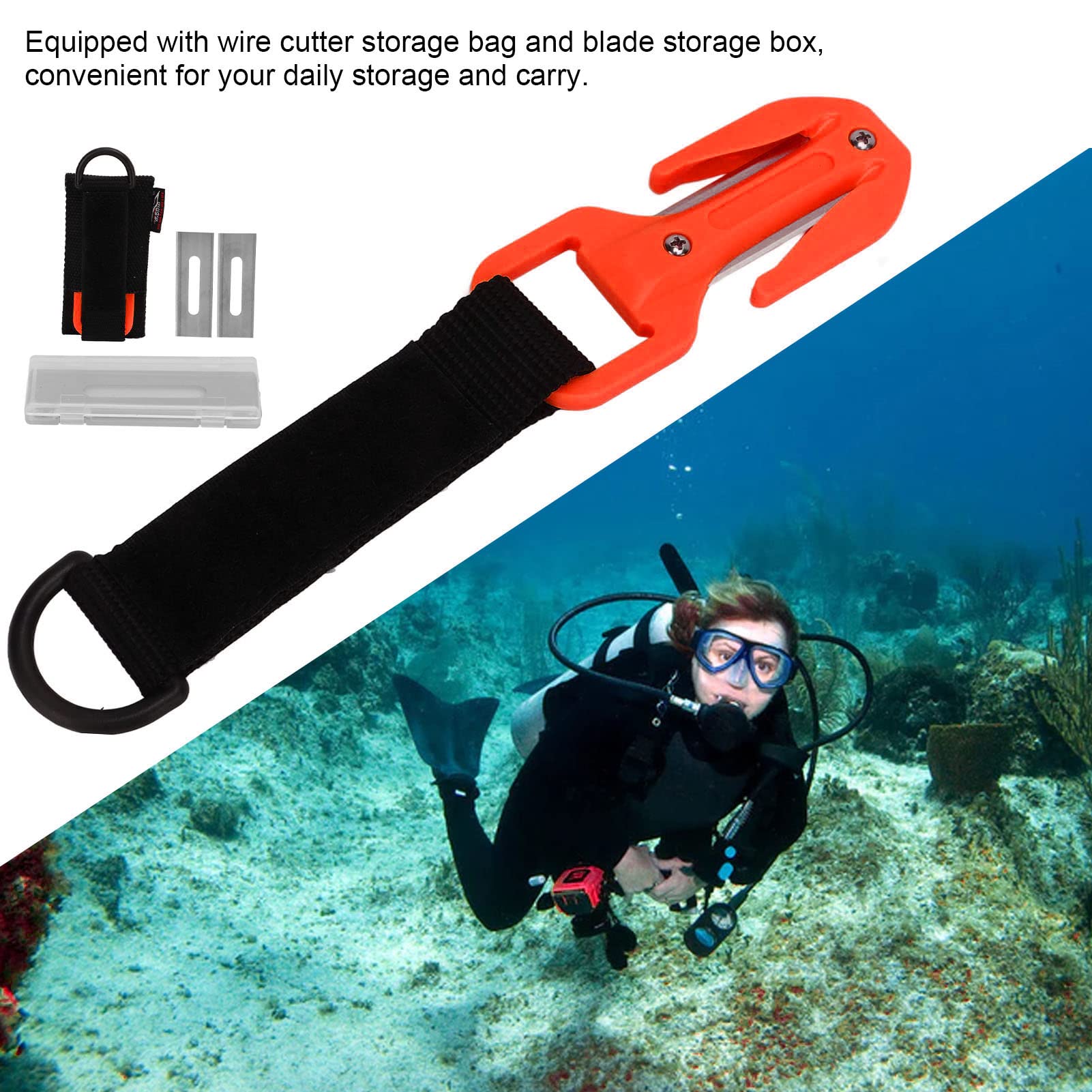 Tauchleitungsschneider Schneider Seilschneider Tauchkabelschneider mit 2 Blättern Edelstahlklinge für Sicherheit Rettung Unterwasserschnitte (ORANGE)