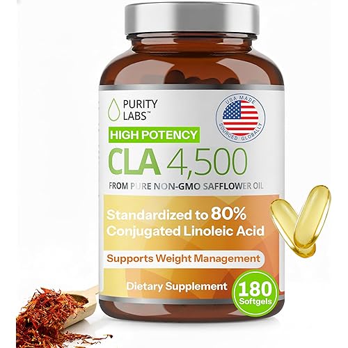 Purity Labs CLA Supplements 4500MG - Non-GMO Safflower Oil - Supports Energy, Weight Loss, Heart Health, and Muscle Health - 180 Soft gels