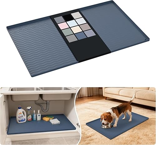 Miniatura 31 de URMONA Tapete de silicona impermeable para debajo del fregadero de 40 x 22 pulgadas, forro para estante de cocina y baño, protector de gabinete y