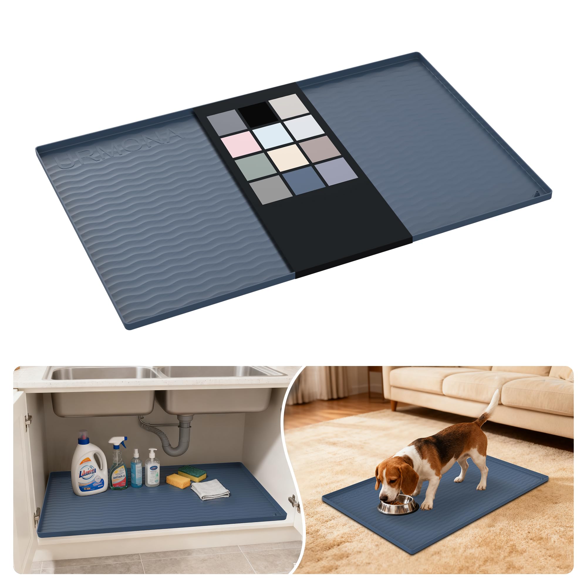 URMONA Waterproof Silicone Under Sink Mat, 34 x 22 in, Flexible Shelf Liner