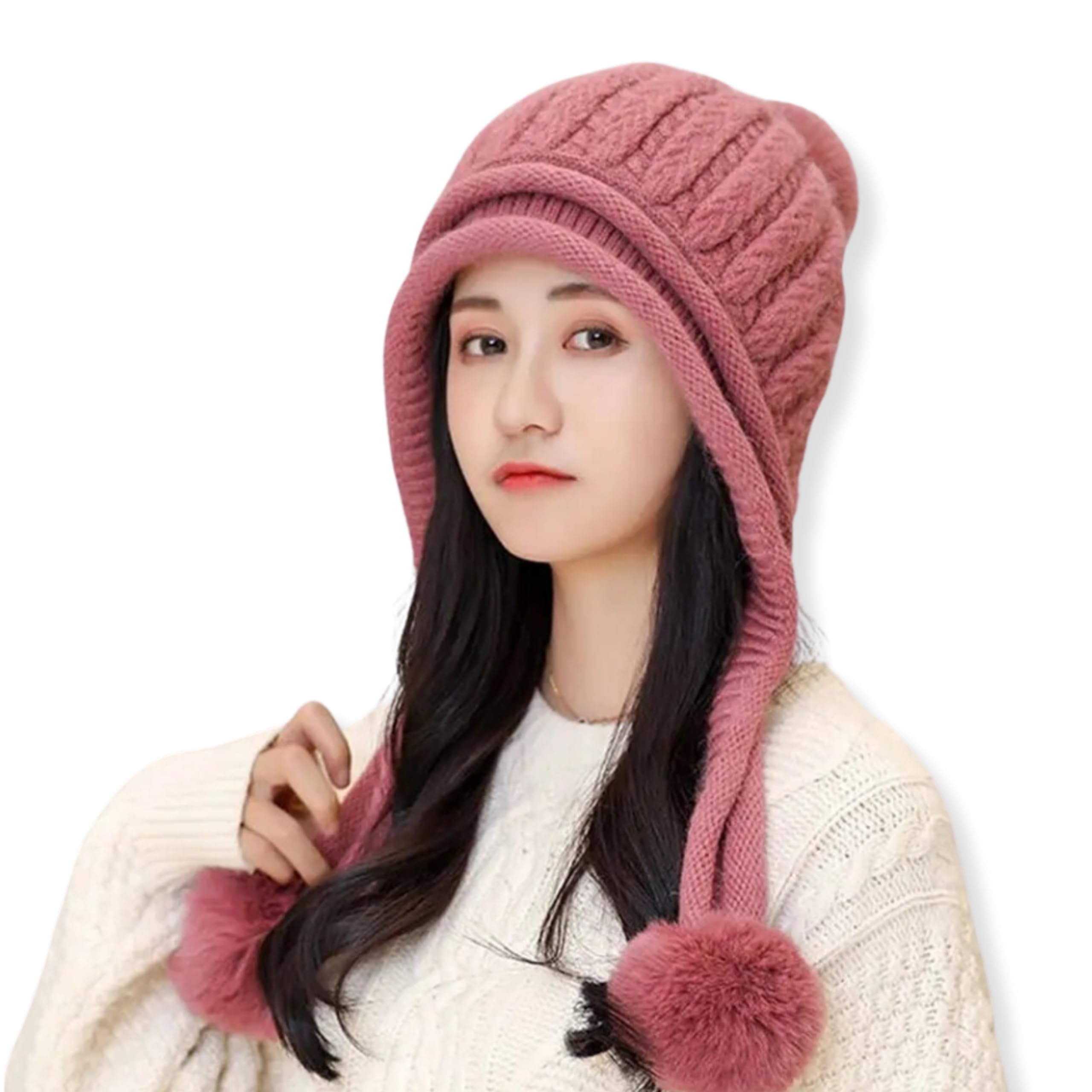 Tomorrow Autumn Winter Ear Protection Hat Women's Warm Knitting Baotou Girl Outdoor Ball Vop Cute Hat | Winter Beanie for Women-image-3