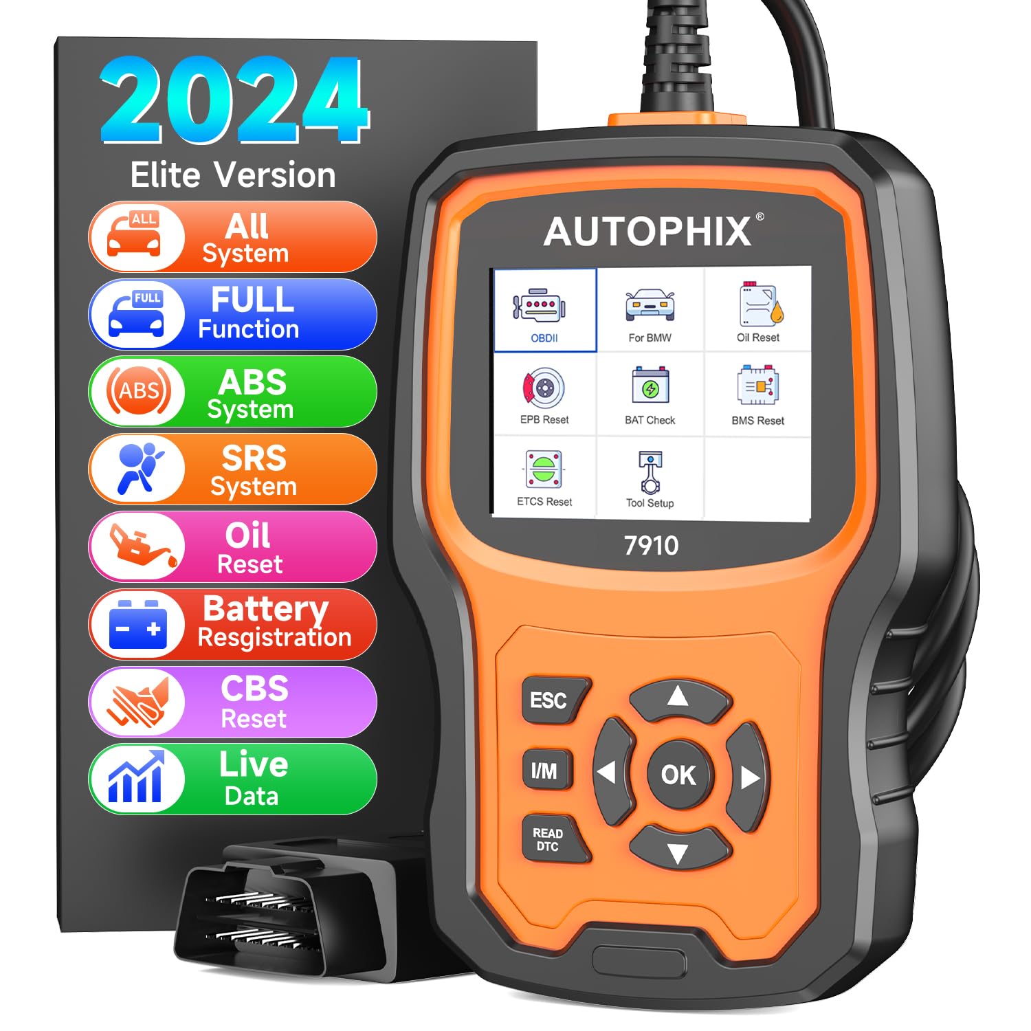 AUTOPHIX 7910 Full Systems Diagnostic Scan Tool Compatible with BMW All Sevice Reset OBD2 Scanner Code Reader with Battery Registration Tool ABS SAS SRS EPB Oil TPMS DME DDE for After 1996