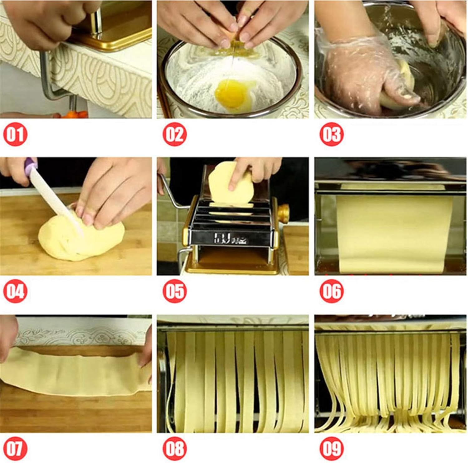 Manual Pasta Makers, Stainless Steel Roller Machines, 6 Thickness Settings with Manual Crank, for Pasta, Lasagna, Linguine