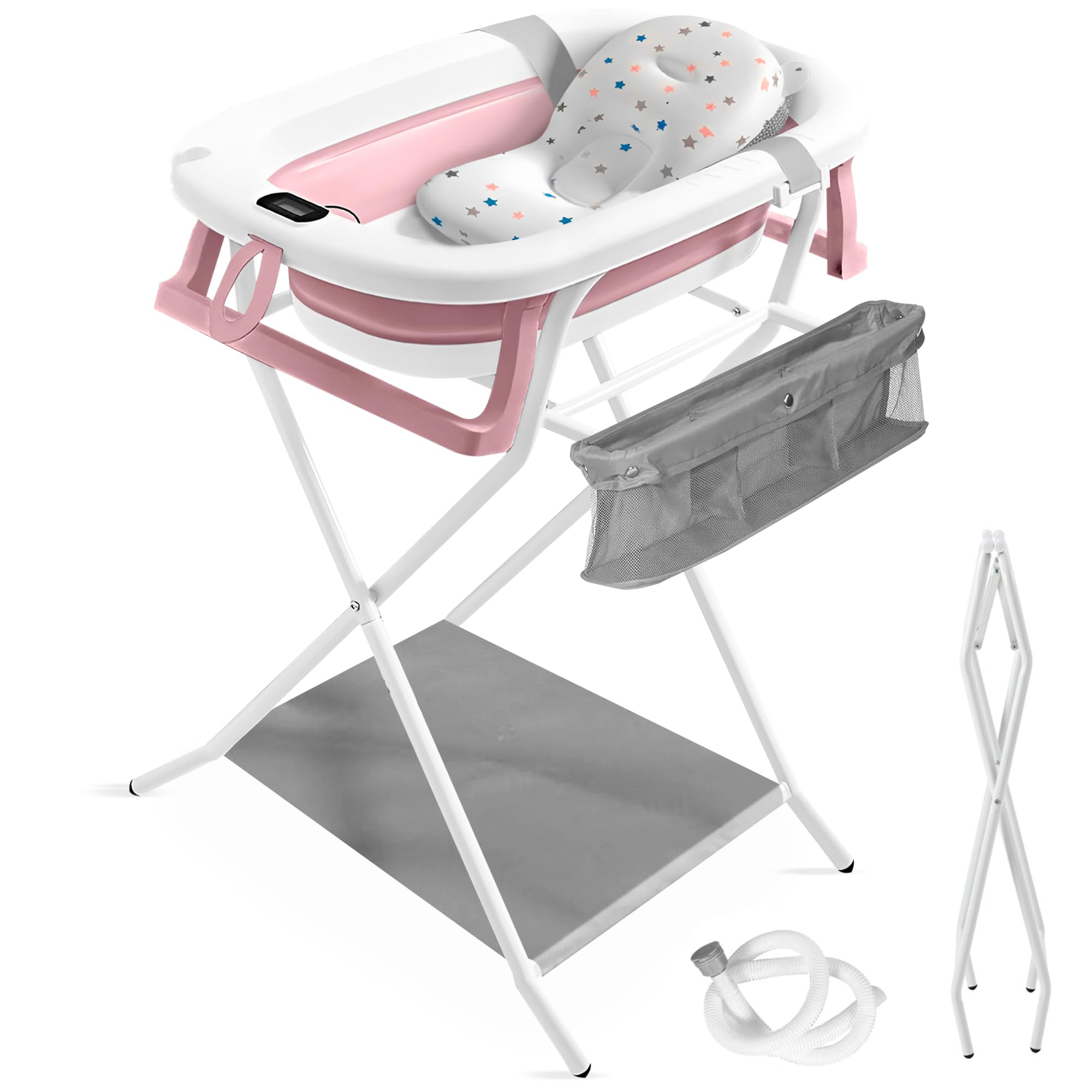 JUPPLIES Bañera Bebé Plegable con Cojín Ergonómico, Termómetro Digital y Patas Antideslizantes | Portátil, Compacta y Segura para Recién Nacido (Gris SIN estructura metálica) — view 10