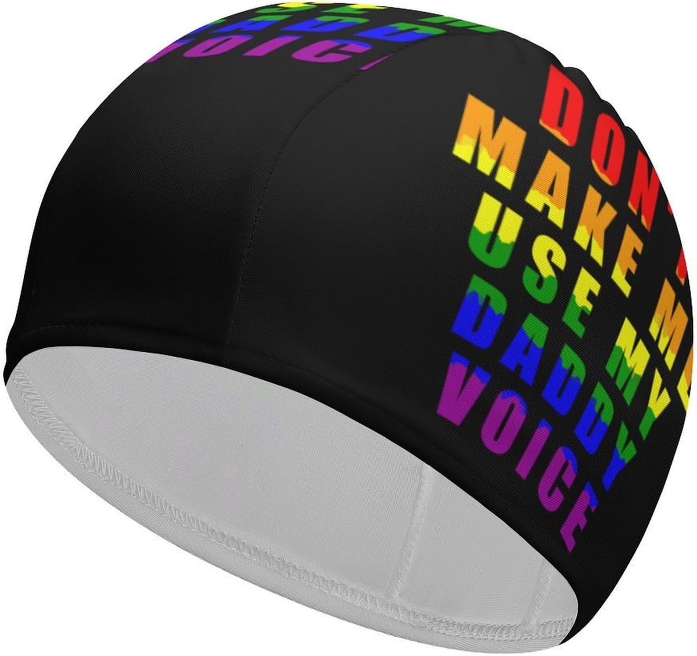 Daddy Voice Gay Proud LGBT Womens Swim Cap for Men Adult Swimming Hat Curly Short Medium Long Hair