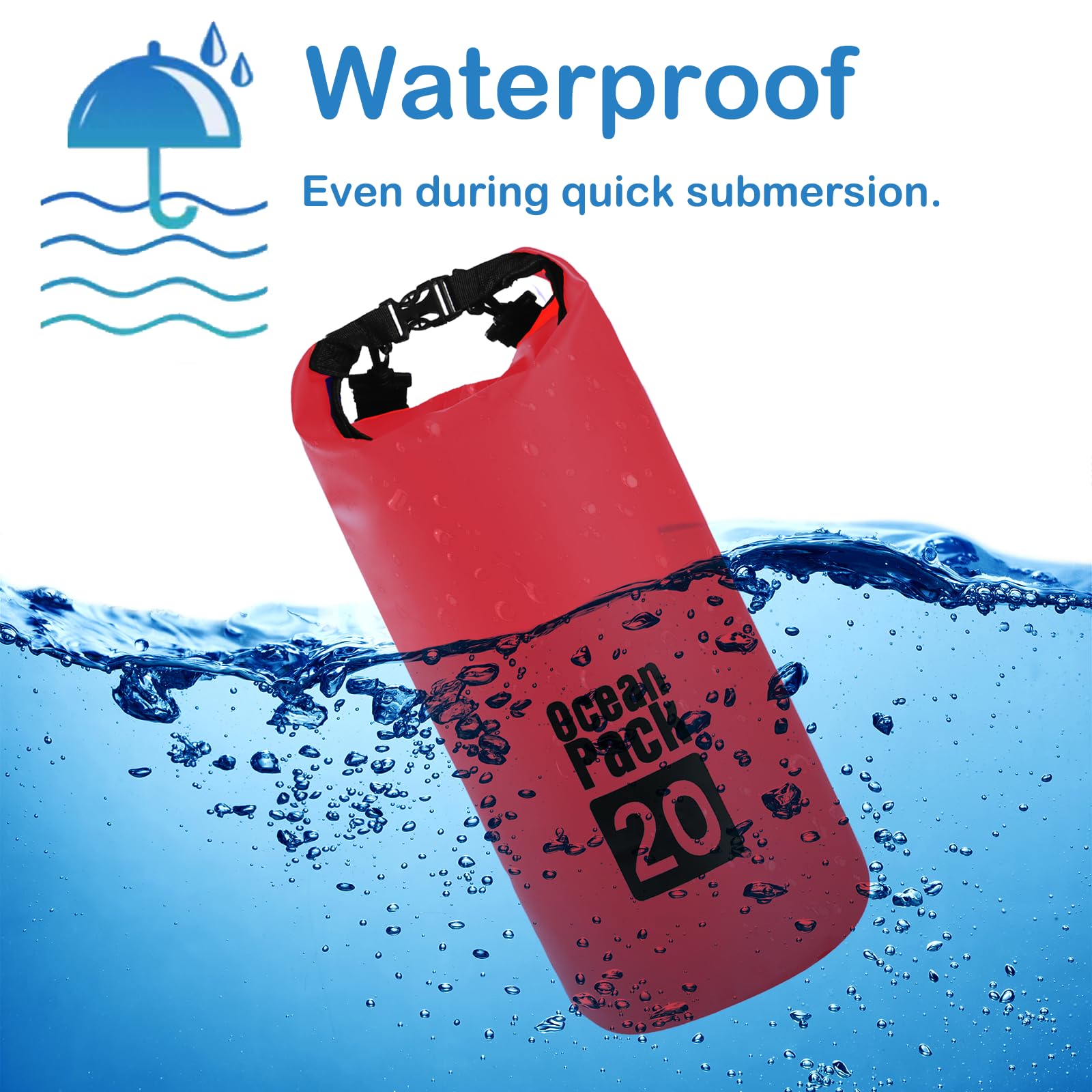 POPOYU 30L Borsa Impermeabile,Nero Waterproof Zaino Impermeabile Sacco Impermeabile con Tracolla Regolabile,2L/5L/10L/15L/20L/30L Dry Bag per Outdoor Sport Acquatici,Barca, Pesca, Rafting, Nuoto