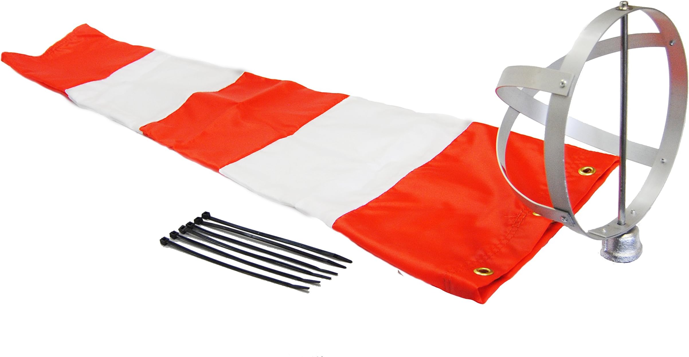 8" X 36" Orange and White Windsock and 8" Aluminum Frame Combo USA Made