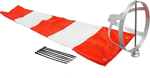 Combo de manga de viento naranja y blanca de 8 x 36 pulgadas y marco de aluminio de 8 pulgadas fabricado en EE. UU