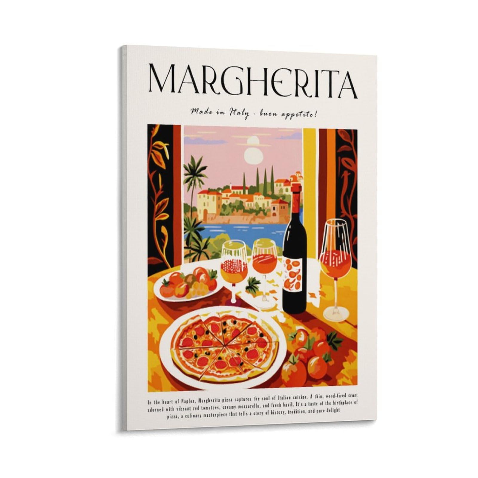 XJRZHLDU Margherita Pizza-Poster, Retro-Restaurant-Poster, italienische Küche, Esszimmer, Poster, 1 Leinwand-Poster, Schlafzimmerdekoration, Landschaft, Büro, Raumdekoration, Geschenk, 50 x 75 cm