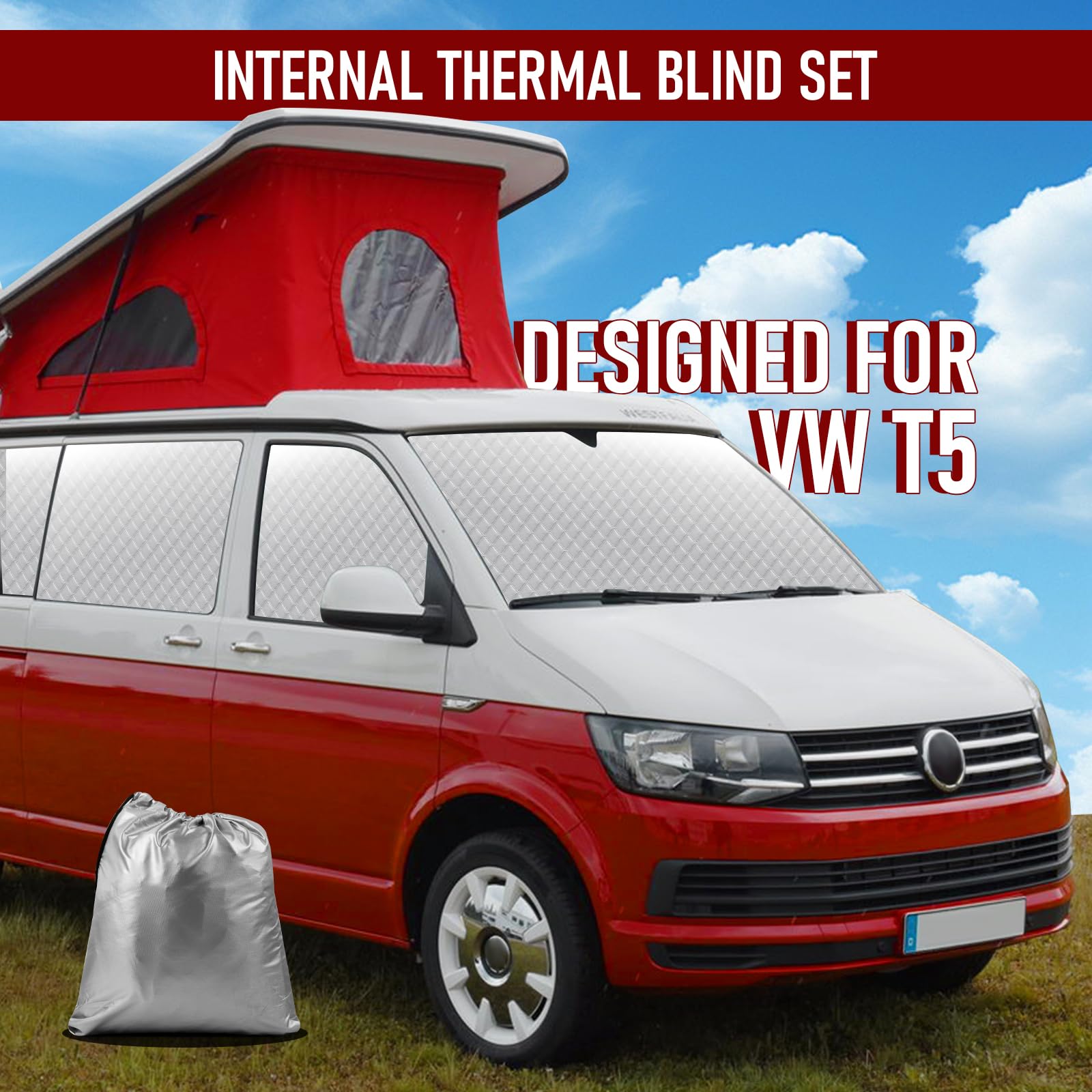 MaxAwe Juego de 8 persianas térmicas internas, compatible con VW T5/T6 SWB, kit de cubierta de aislamiento de invierno para autocaravanas y autocaravanas