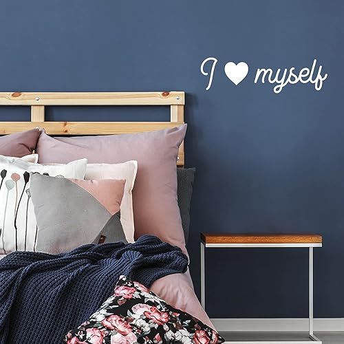 Miniatura 2 de Calcomanía de vinilo para pared, diseño de I Love Myself - 7 x 25 pulgadas - Pegatina inspiradora de moda linda con cita positiva de autoestima para