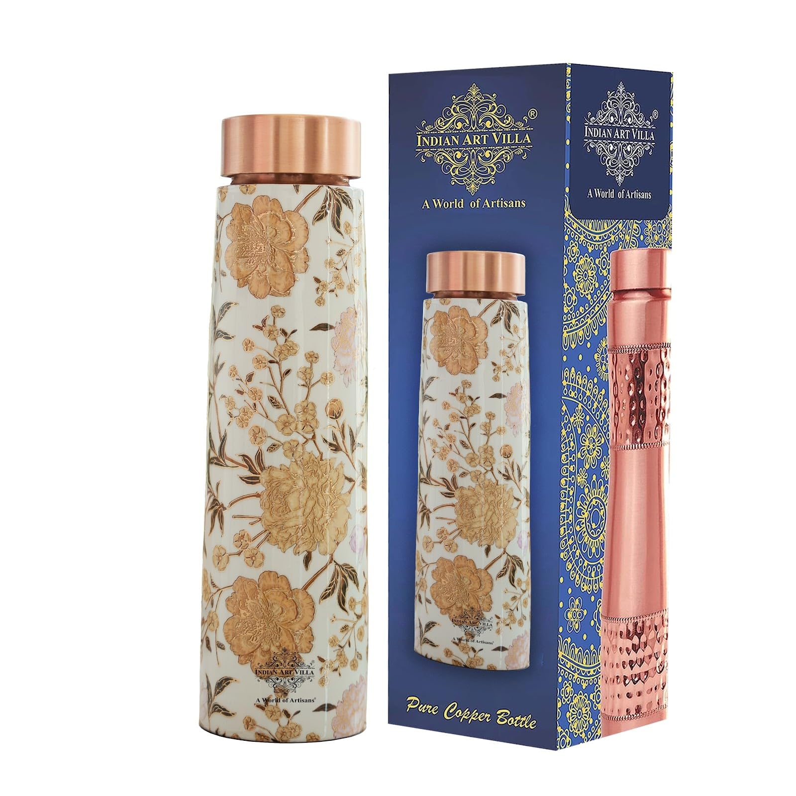 Copper Water Bottle - Ayurvedic Health & Silk Print -22