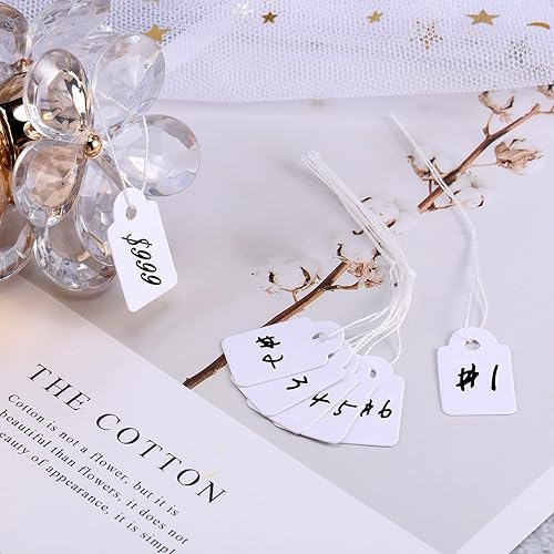 Miniatura 3 de Outus Paquete de 500 etiquetas de precio en blanco con etiqueta de precio blanca con cuerda adjunta, etiqueta colgante para escribir para vender