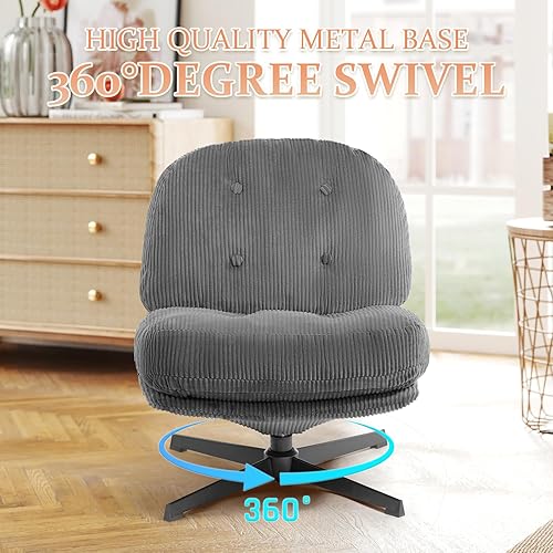 Miniatura 4 de HollyHOME Silla decorativa moderna giratoria de 360, silla de lectura cómoda tapizada, silla perezosa de tela con cojín suave, marco de metal para