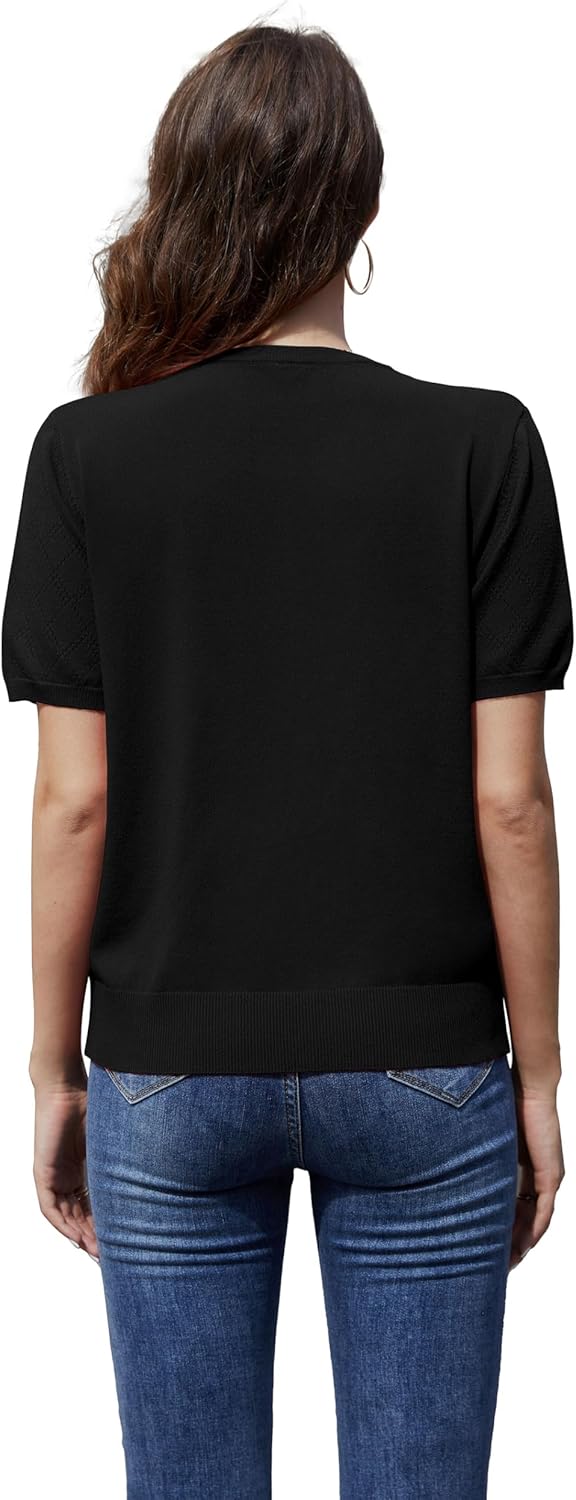 VIISHOW Women's Summer Lightweight Short Sleeve Cardigan Crochet Knit Shrug Open Front Crew Neck Button Up Casual Tops - Image 5