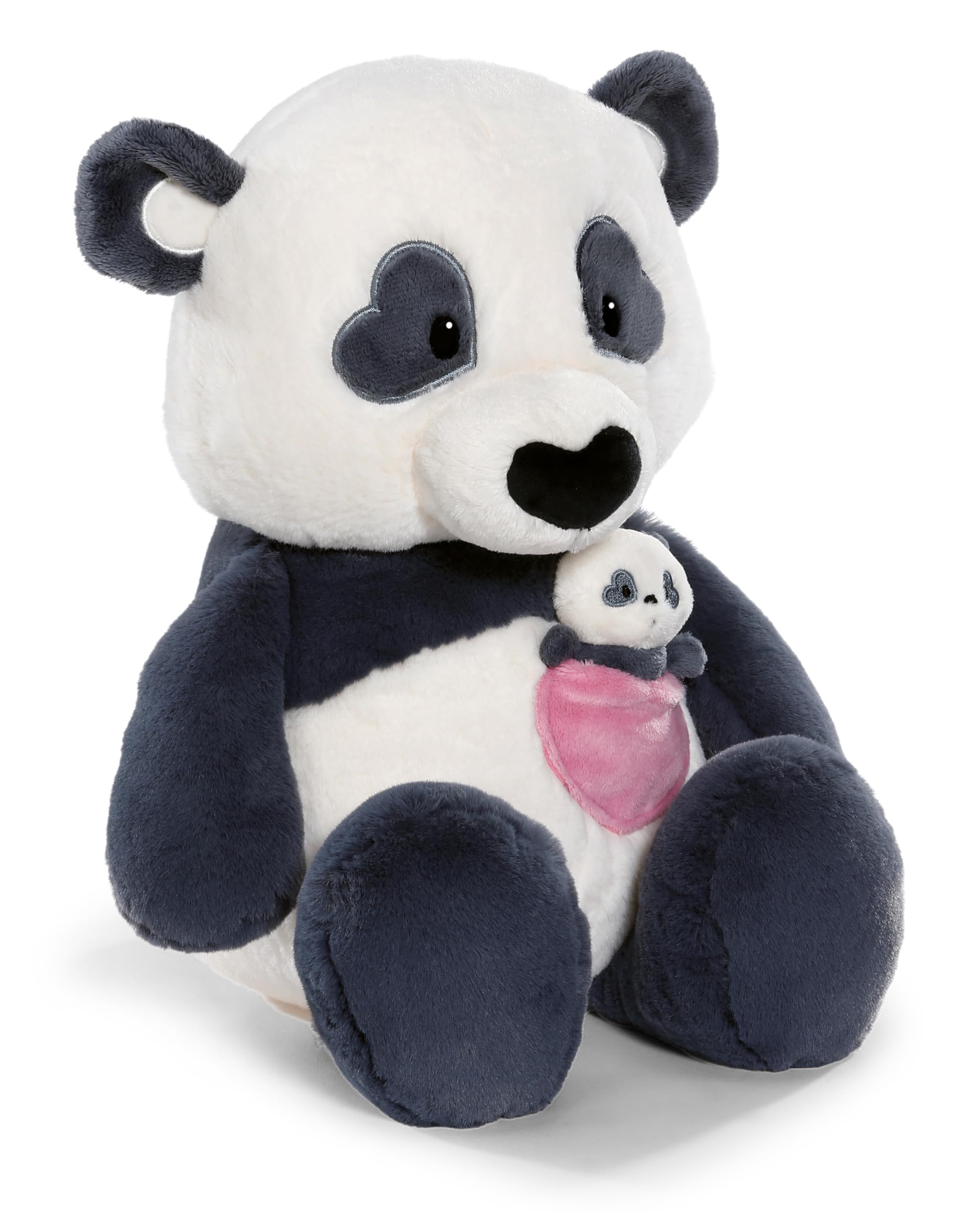 NICI Cuddly Toy, Love Panda with Heart Bag and Baby Panda, 40 cm, Black, Soft Plush Toy, Cute Stuffed Toy for Cuddling and Playing, Great Gift Idea for Children and Adults - 62612