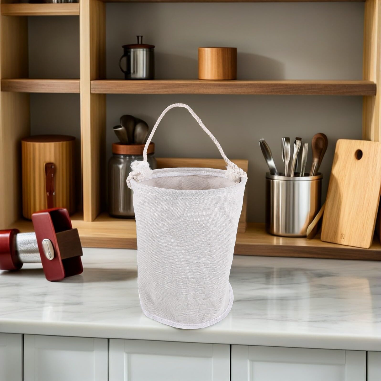 Bolsa de Herramientas de Lona Resistente, Cilíndrica, Color Claro