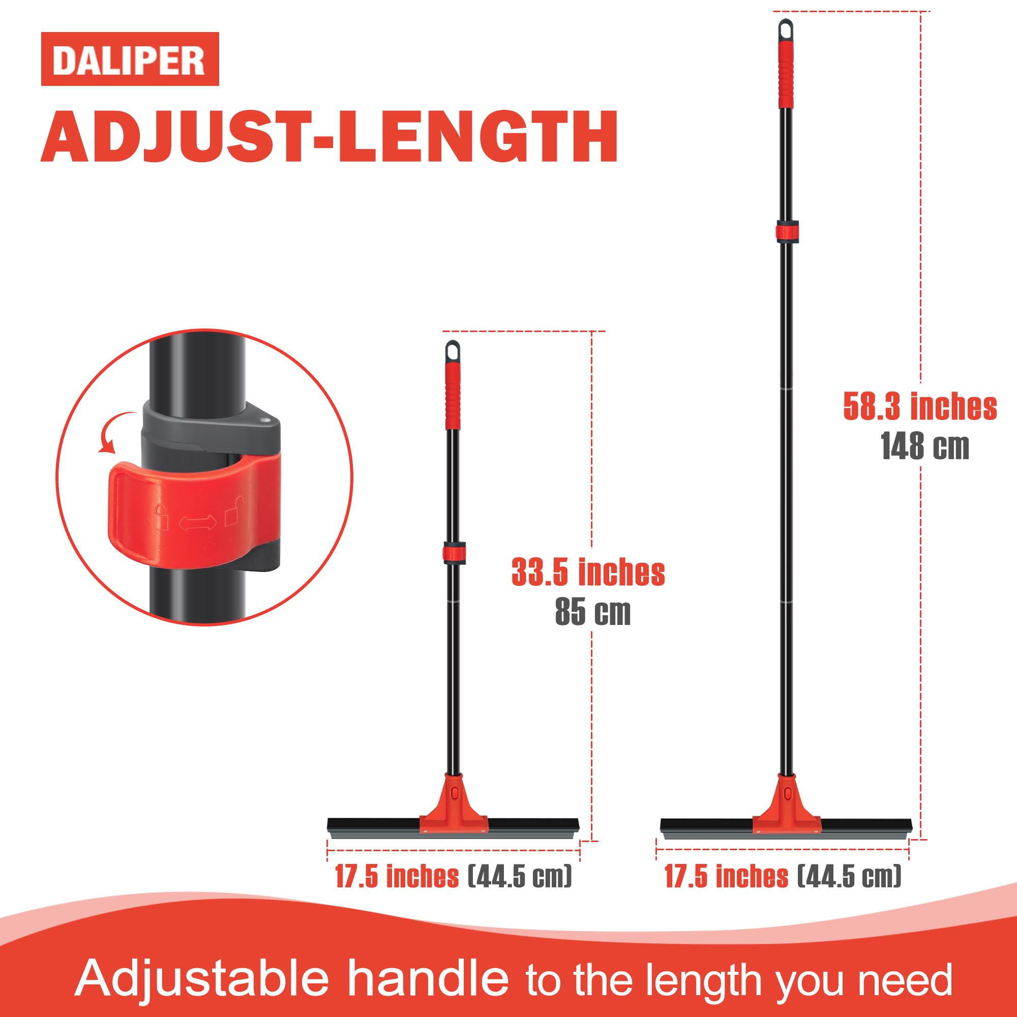 DALIPER 44.5cm Tergipavimento Pavimenti Tira Acqua Pavimenti con 148 cm Manico, Spingiacqua Spazzola per Doccia, Bagno, Garage