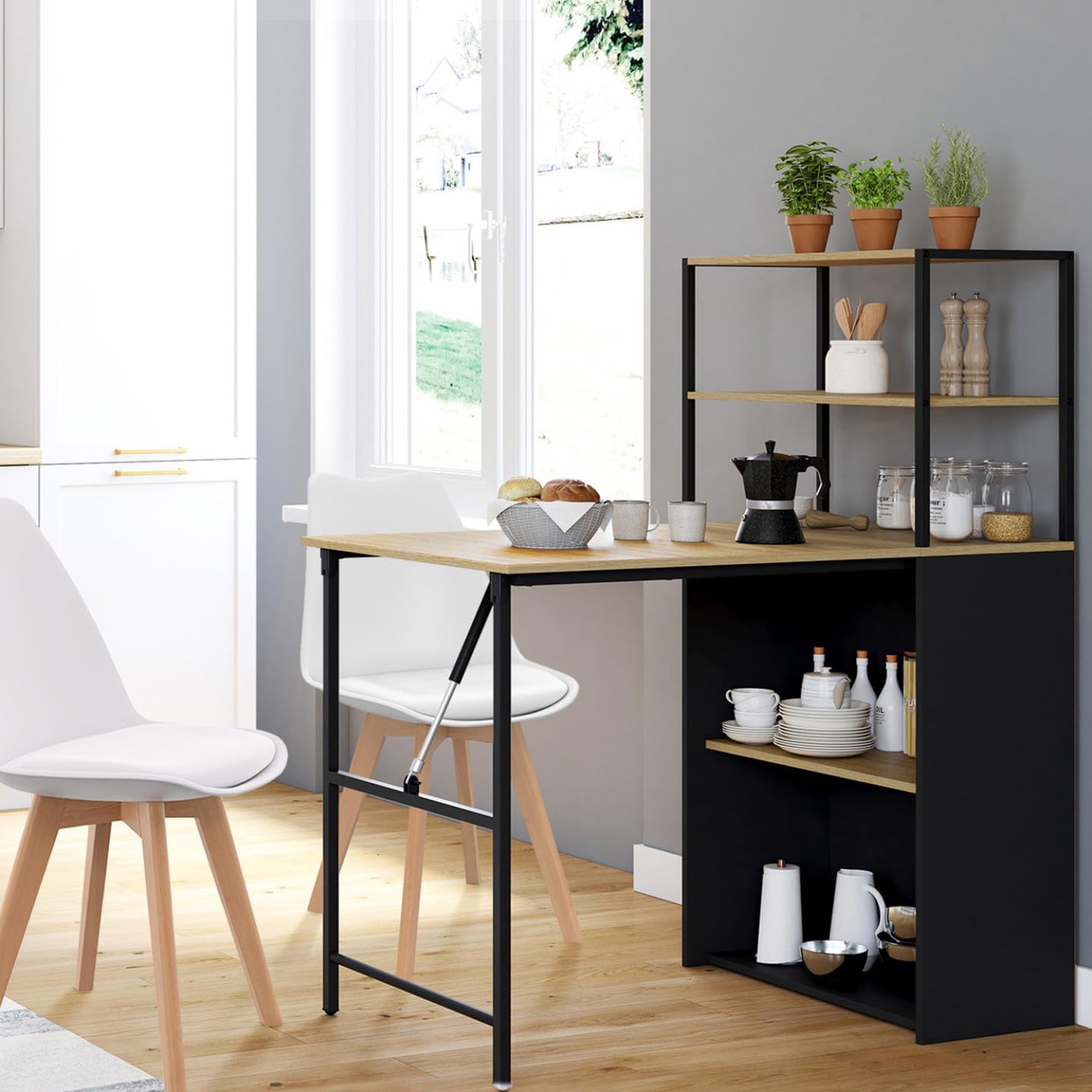 IDMarket – Escritorio de biblioteca plegable Ray bandeja plegable madera de haya y negro