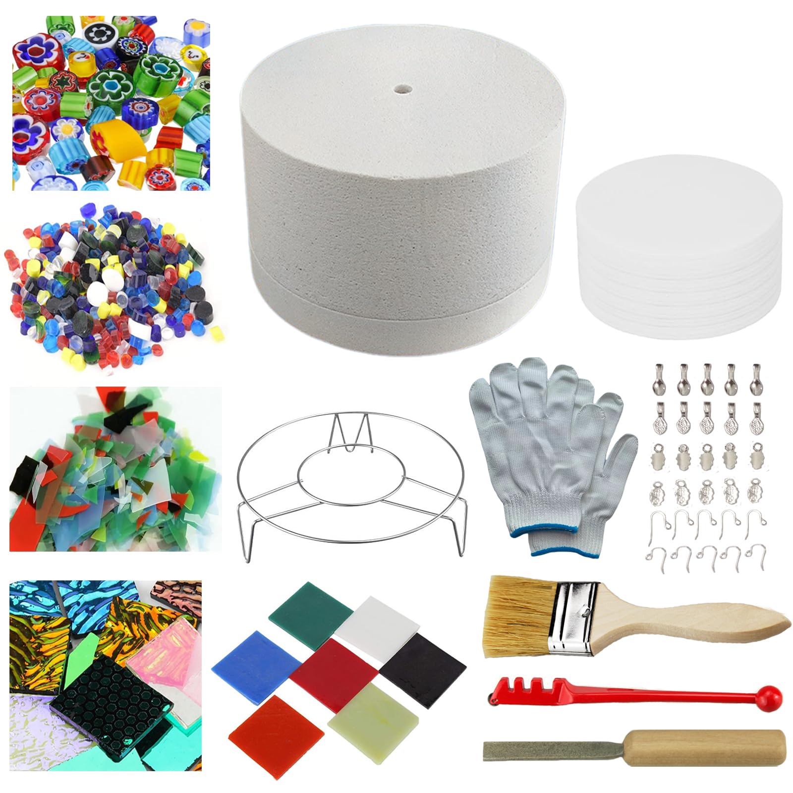 Grand kit de four à micro-ondes de 15 pièces pour fusion du verre – Ensemble complet avec papier de four, verre de fusion COE90 et outils de fabrication de bijoux