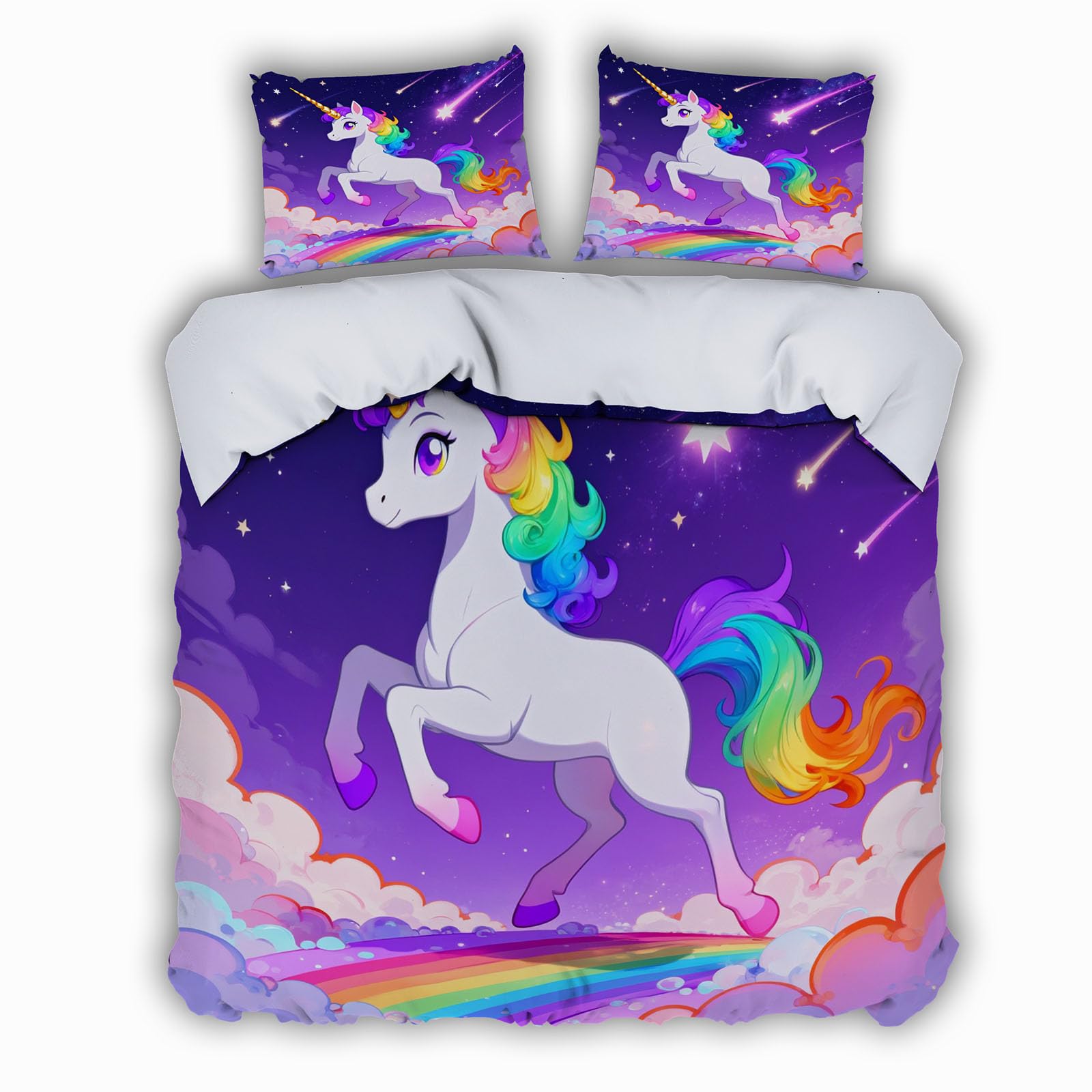 Housse de couette licorne avec fermeture éclair facile à laver 140x200