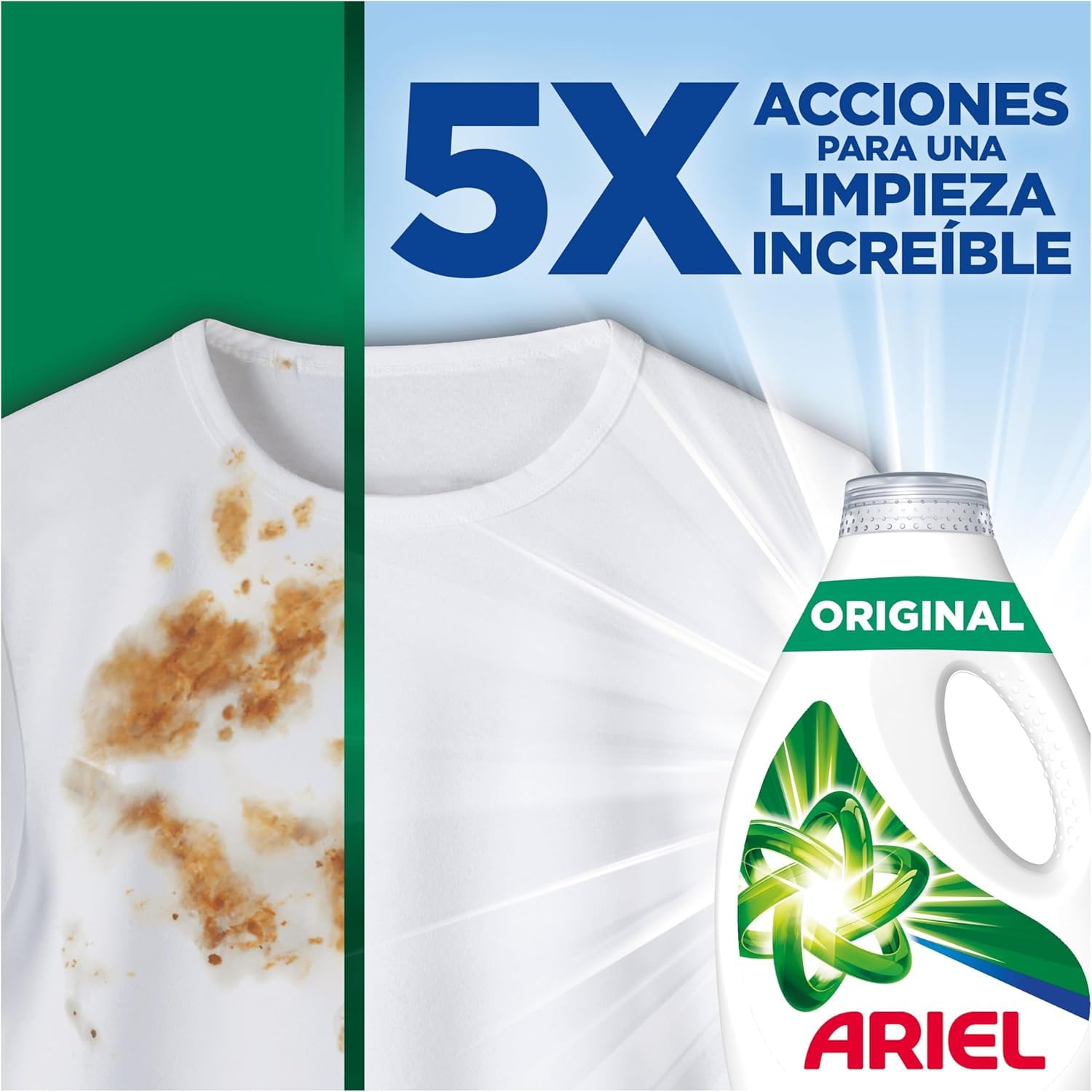 Ariel Detergente Lavadora Liquido 160 Lavados (4x40), Original, Jabon Limpieza Mejorada en Ciclos Mas Frios con la Exclusiva Tecnologia de Limpieza en Frio