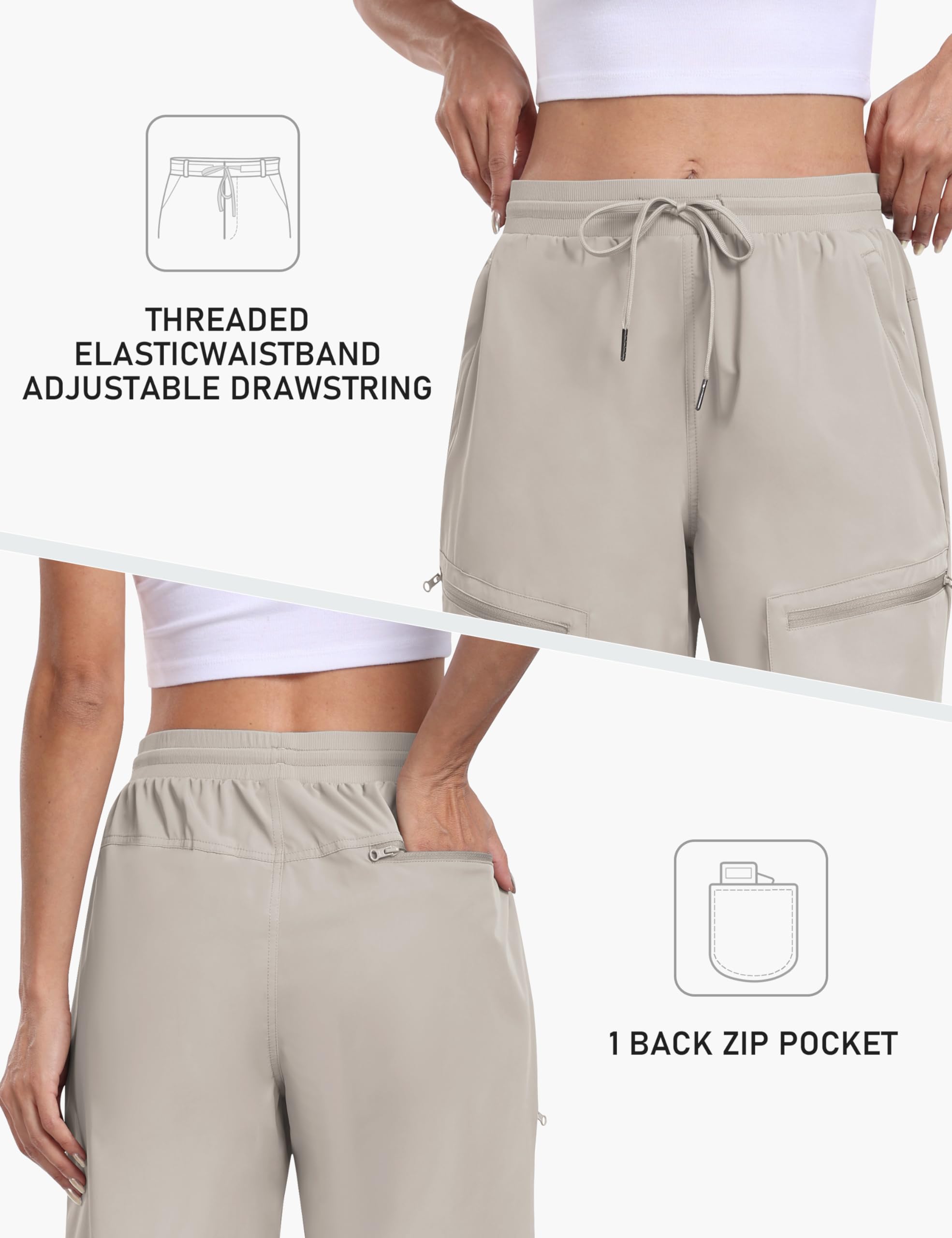 MoFiz Short Cargo Femme Bermuda d'extérieur Randonnée d'été Léger Pantalon Court à Séchage Rapide avec Cinq Poches Zippées