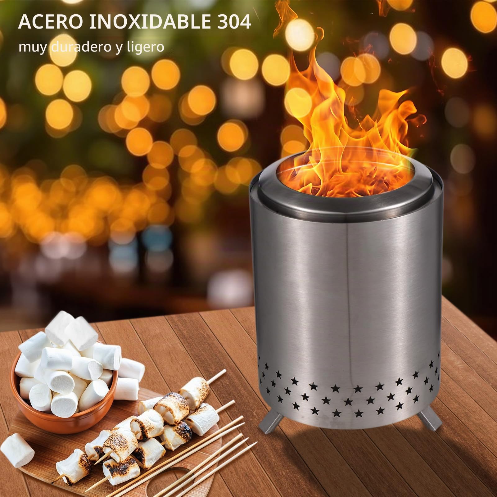 Aoresac Brasero de Mesa con Soporte, Mini Fuego Exterior de Acero Inoxidable con Bajo Humo para Ciudad, suburbio, Patio Trasero con Bolsa de Viaje,6.10×6.10×6.89inch