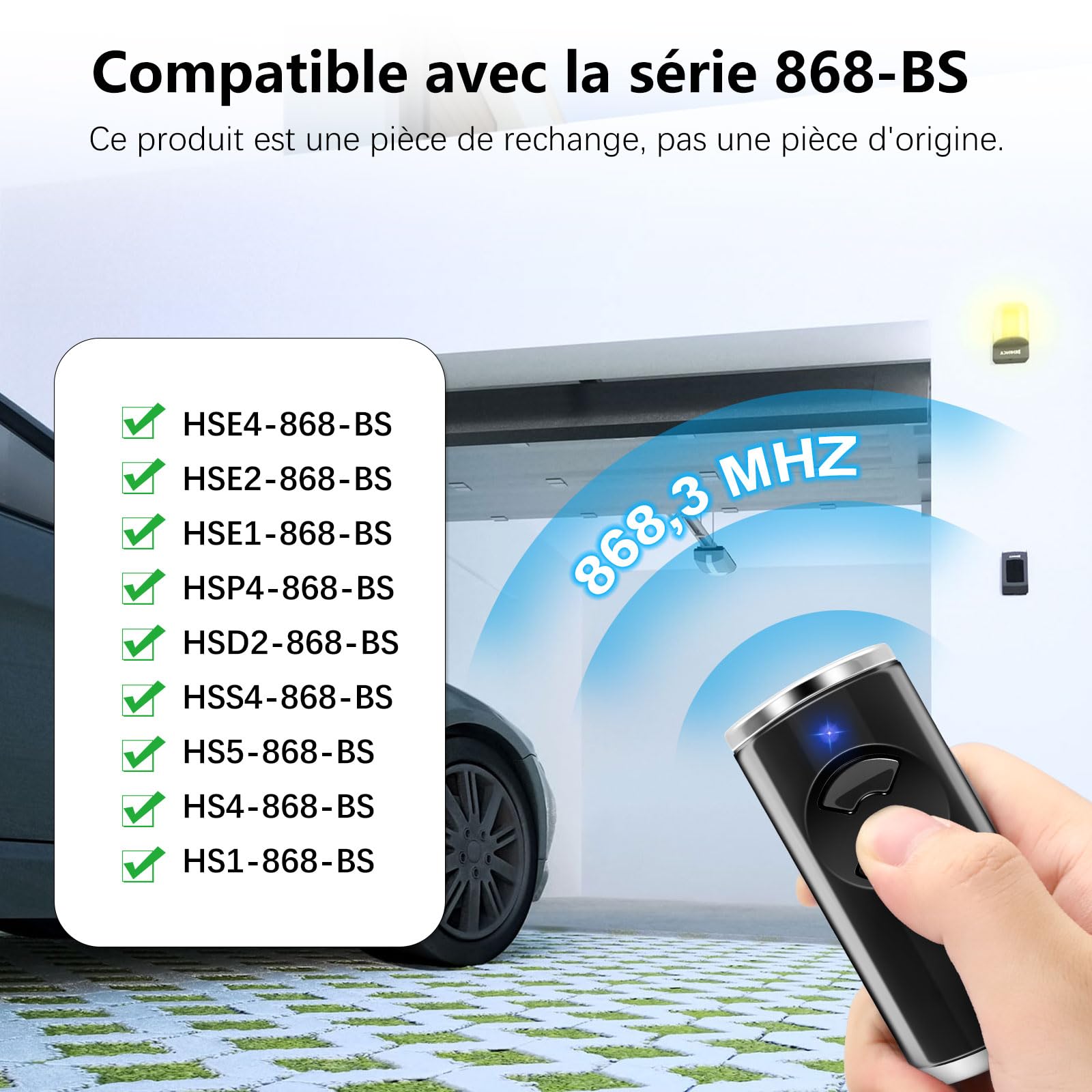 868,3 MHz Telecommande Portail pour HSE4 BS, Bip Portail Porte De Garage Compatible avec HSE-4-868-BS, HSE2-868-BS, HS4-868-BS, HS1-868-BS, HSS4-868-BS, HSP4-868-BS (2PCS-3 Canaux)